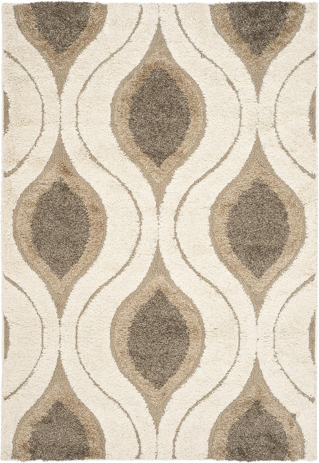 image:imageSAFAVIEH Florida Shag Collection Area Rug 86 x 12 Cream amp Smoke Modern Ogee Design NonShedding amp Easy Care 12inch Thick Ideal for High Traffic Areas in Living Room Bedroom SG4611179CreamSmoke