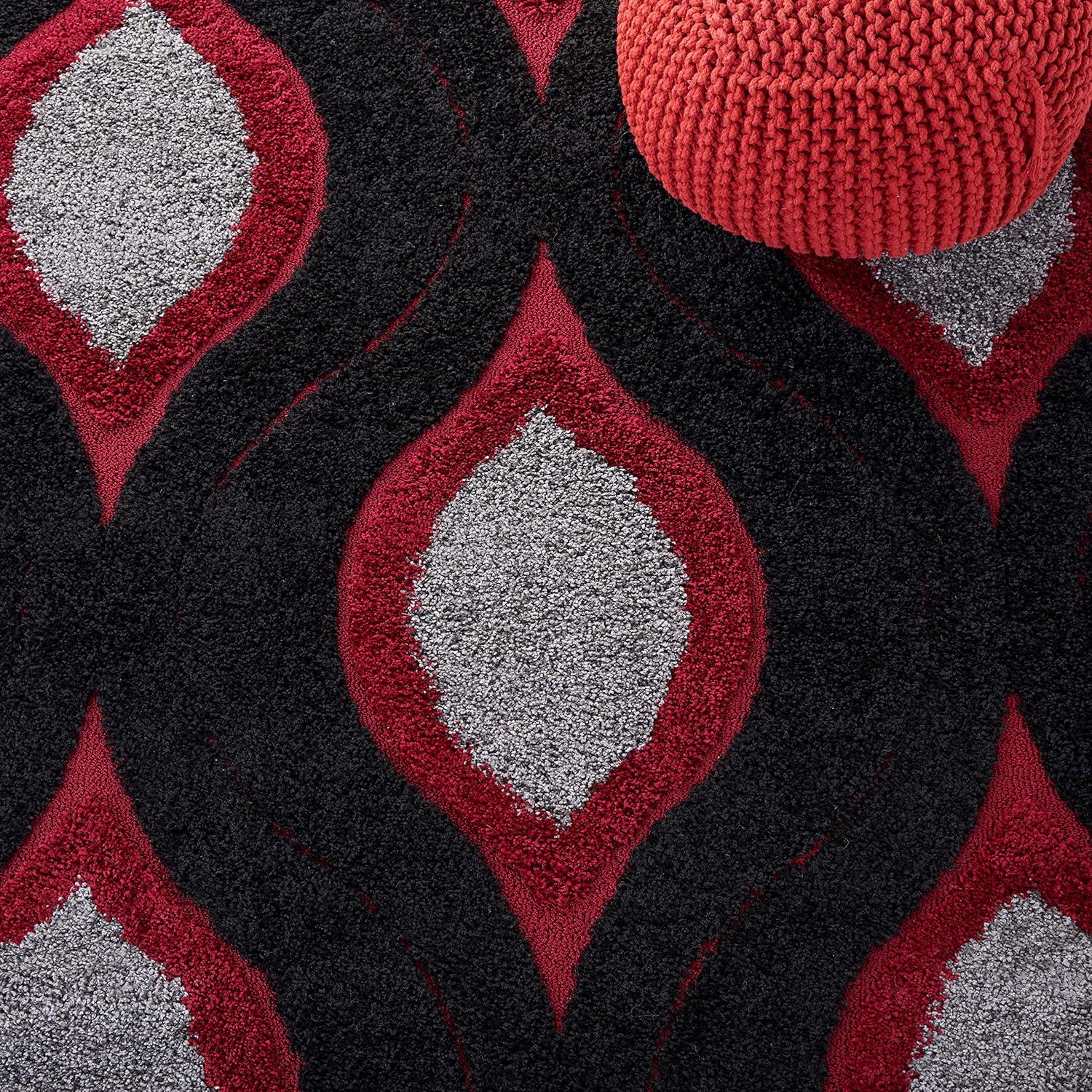 image:imageSAFAVIEH Florida Shag Collection Area Rug 86 x 12 Cream amp Smoke Modern Ogee Design NonShedding amp Easy Care 12inch Thick Ideal for High Traffic Areas in Living Room Bedroom SG4611179Red Black
