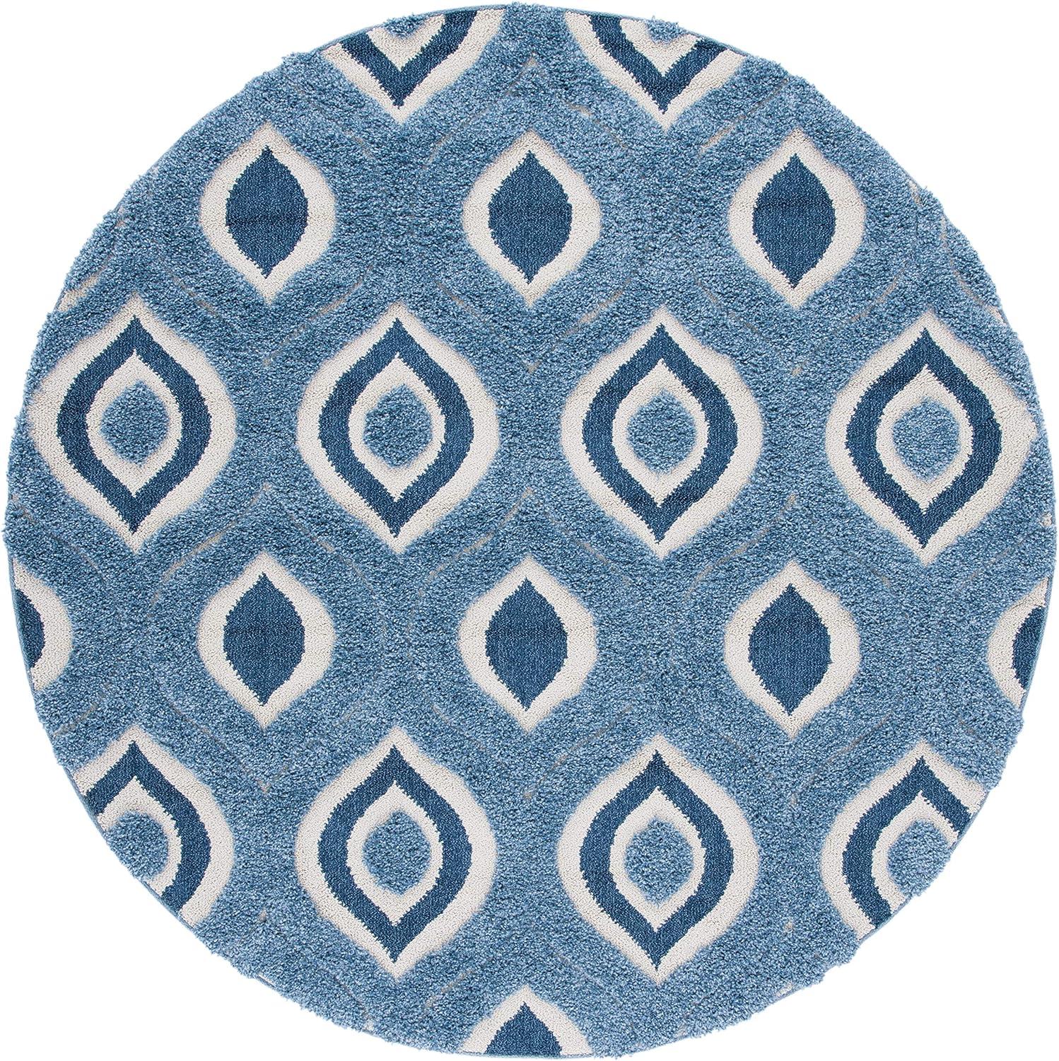 image:imageSAFAVIEH Florida Shag Collection Area Rug 86 x 12 Cream amp Smoke Modern Ogee Design NonShedding amp Easy Care 12inch Thick Ideal for High Traffic Areas in Living Room Bedroom SG4611179BlueIvory