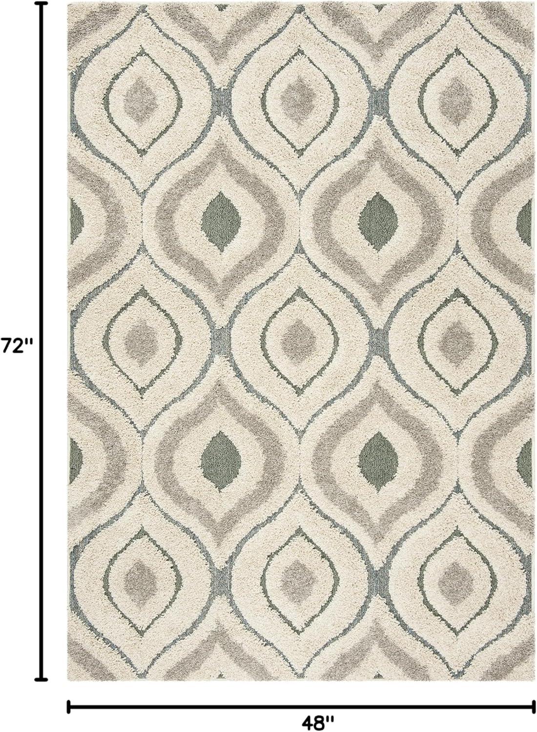 image:imageSAFAVIEH Florida Shag Collection Area Rug 86 x 12 Cream amp Smoke Modern Ogee Design NonShedding amp Easy Care 12inch Thick Ideal for High Traffic Areas in Living Room Bedroom SG4611179CreamLight Blue
