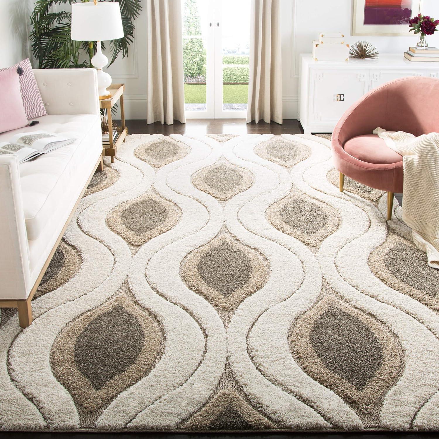 image:imageSAFAVIEH Florida Shag Collection Area Rug 86 x 12 Cream amp Smoke Modern Ogee Design NonShedding amp Easy Care 12inch Thick Ideal for High Traffic Areas in Living Room Bedroom SG4611179CreamSmoke