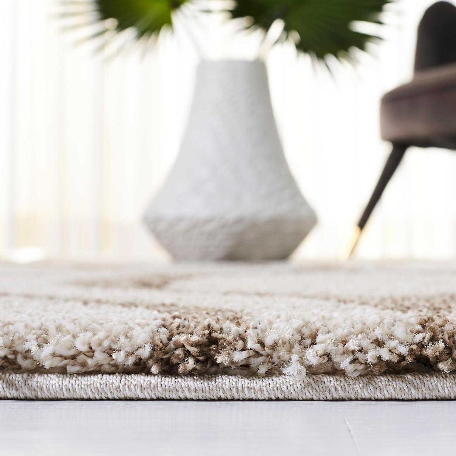 image:imageSAFAVIEH Florida Shag Collection Area Rug 86 x 12 Cream amp Smoke Modern Ogee Design NonShedding amp Easy Care 12inch Thick Ideal for High Traffic Areas in Living Room Bedroom SG4611179IvoryBeige