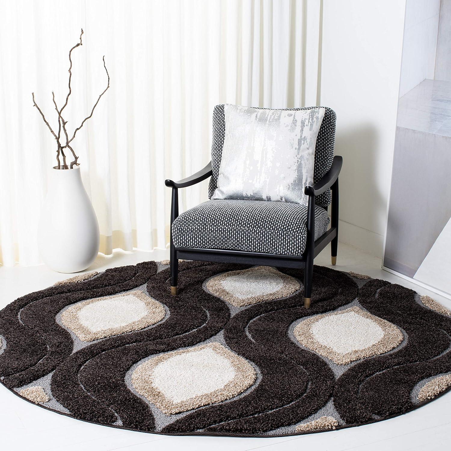 image:imageSAFAVIEH Florida Shag Collection Area Rug 86 x 12 Cream amp Smoke Modern Ogee Design NonShedding amp Easy Care 12inch Thick Ideal for High Traffic Areas in Living Room Bedroom SG4611179Dark BrownIvory