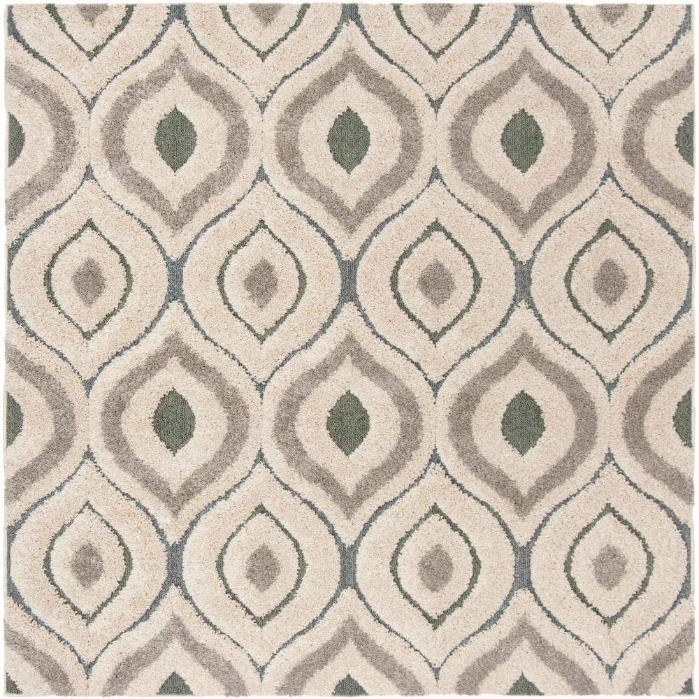 image:imageSAFAVIEH Florida Shag Collection Area Rug 86 x 12 Cream amp Smoke Modern Ogee Design NonShedding amp Easy Care 12inch Thick Ideal for High Traffic Areas in Living Room Bedroom SG4611179CreamLight Blue