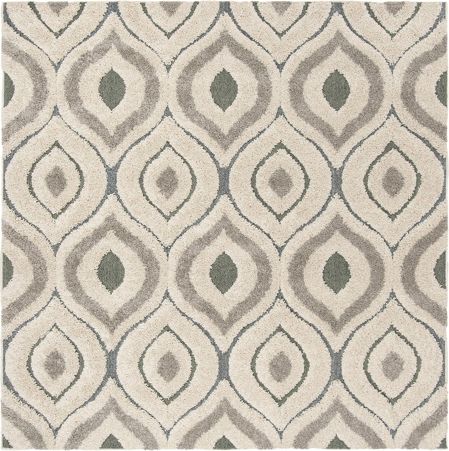image:imageSAFAVIEH Florida Shag Collection Area Rug 86 x 12 Cream amp Smoke Modern Ogee Design NonShedding amp Easy Care 12inch Thick Ideal for High Traffic Areas in Living Room Bedroom SG4611179CreamLight Blue
