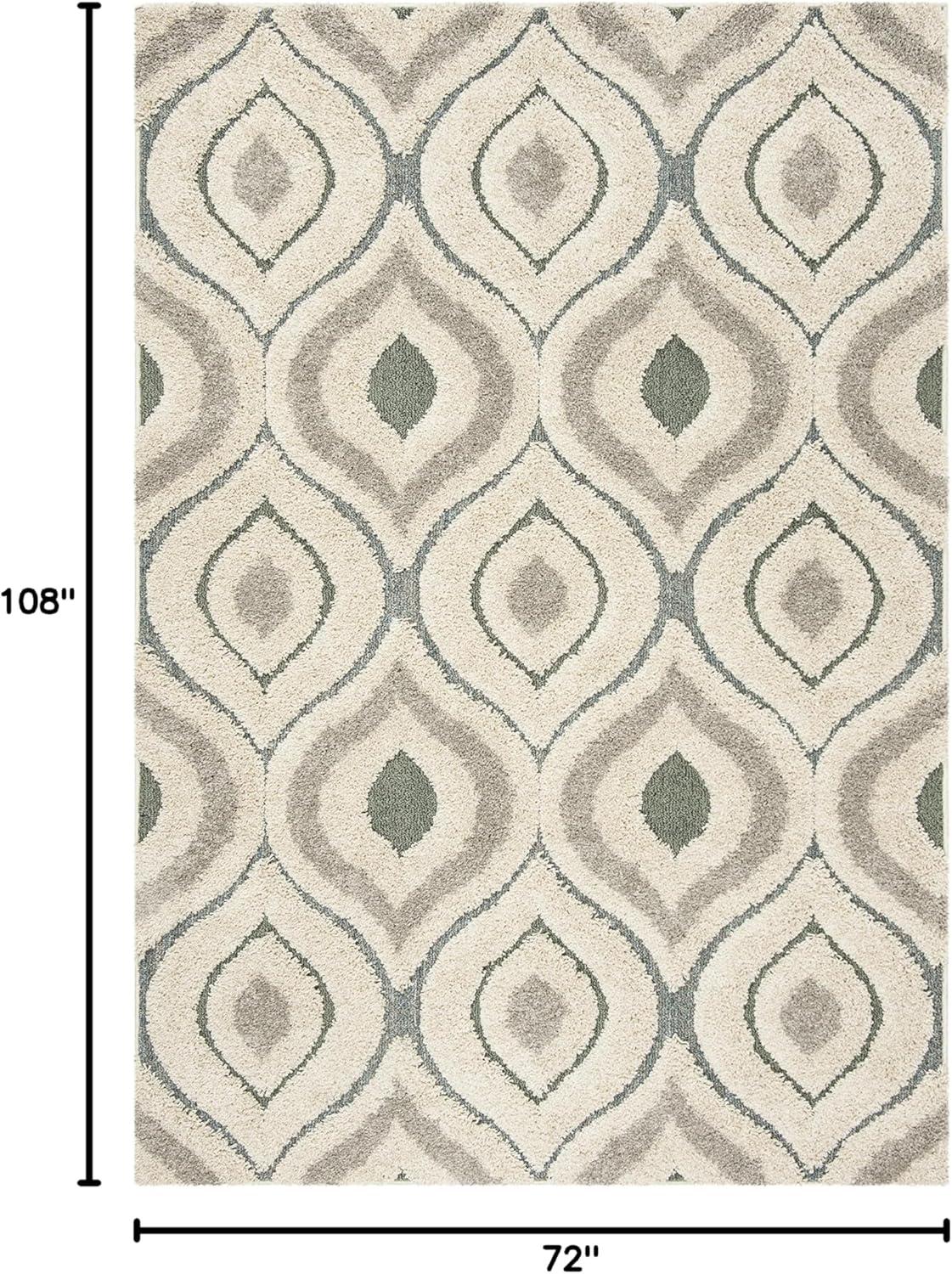 image:imageSAFAVIEH Florida Shag Collection Area Rug 86 x 12 Cream amp Smoke Modern Ogee Design NonShedding amp Easy Care 12inch Thick Ideal for High Traffic Areas in Living Room Bedroom SG4611179CreamLight Blue