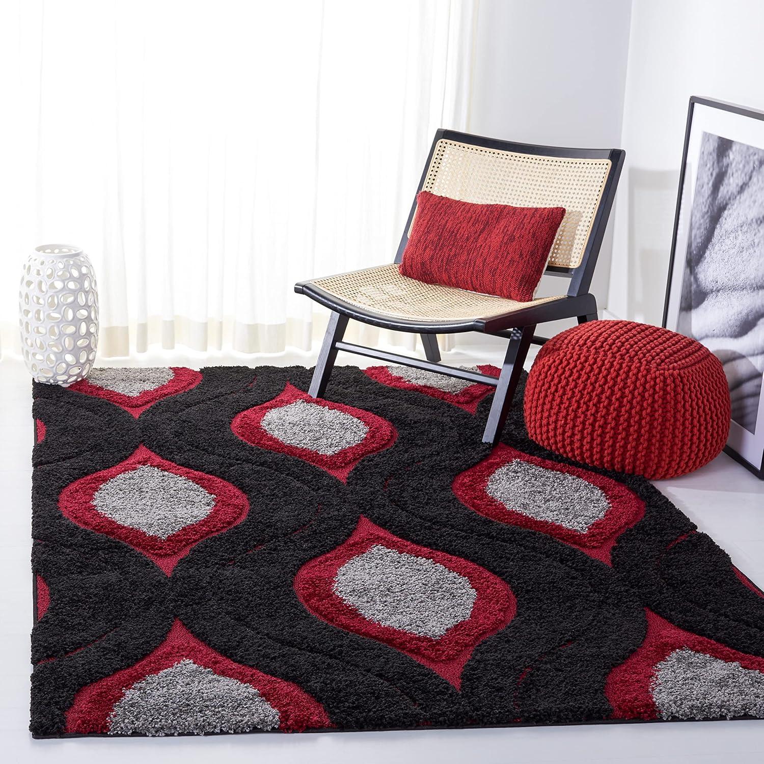 image:imageSAFAVIEH Florida Shag Collection Area Rug 86 x 12 Cream amp Smoke Modern Ogee Design NonShedding amp Easy Care 12inch Thick Ideal for High Traffic Areas in Living Room Bedroom SG4611179Red Black