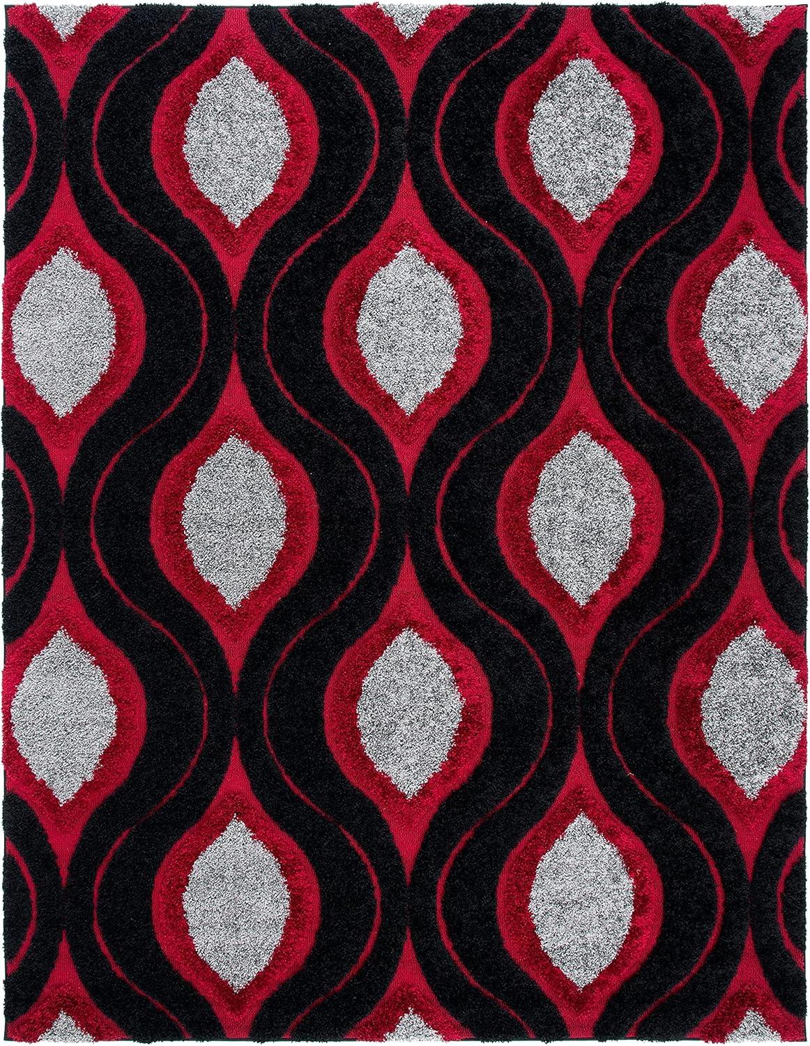 image:imageSAFAVIEH Florida Shag Collection Area Rug 86 x 12 Cream amp Smoke Modern Ogee Design NonShedding amp Easy Care 12inch Thick Ideal for High Traffic Areas in Living Room Bedroom SG4611179Red Black