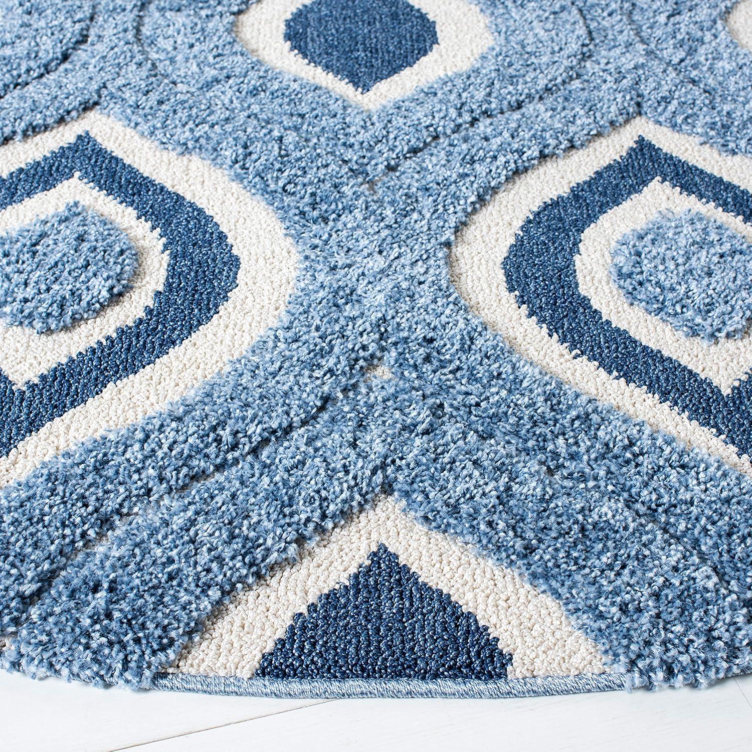 image:imageSAFAVIEH Florida Shag Collection Area Rug 86 x 12 Cream amp Smoke Modern Ogee Design NonShedding amp Easy Care 12inch Thick Ideal for High Traffic Areas in Living Room Bedroom SG4611179BlueIvory