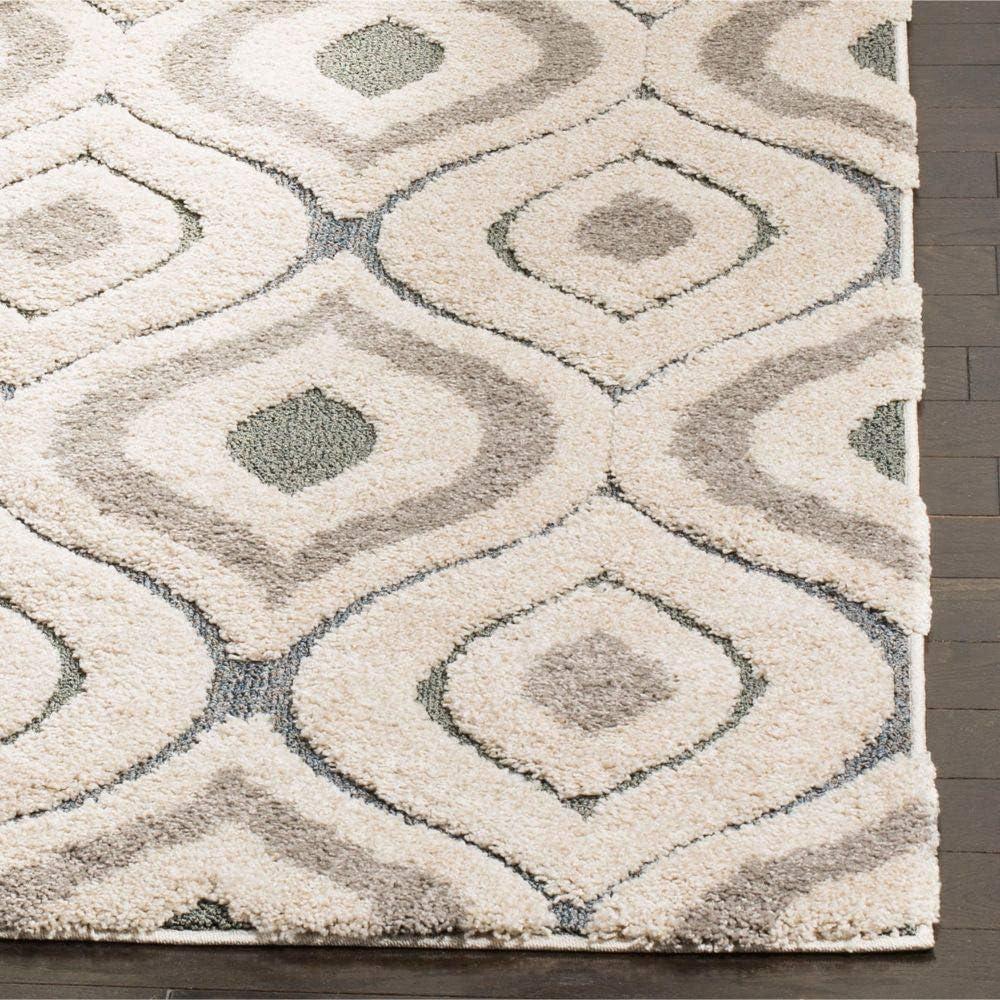image:imageSAFAVIEH Florida Shag Collection Area Rug 86 x 12 Cream amp Smoke Modern Ogee Design NonShedding amp Easy Care 12inch Thick Ideal for High Traffic Areas in Living Room Bedroom SG4611179CreamLight Blue