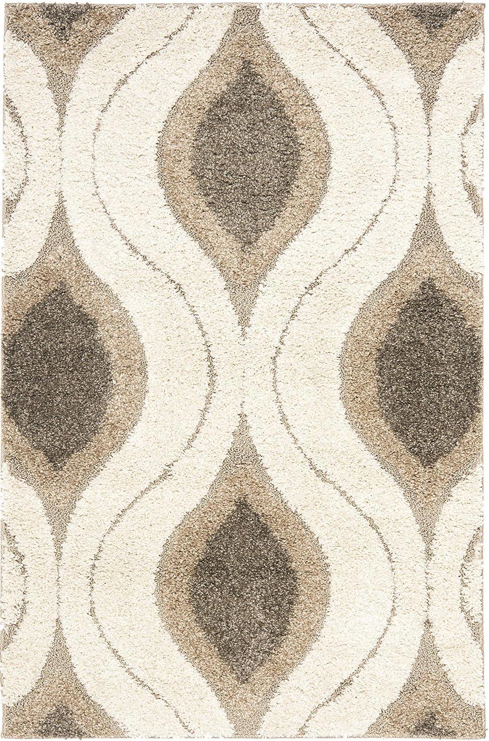 image:imageSAFAVIEH Florida Shag Collection Area Rug 86 x 12 Cream amp Smoke Modern Ogee Design NonShedding amp Easy Care 12inch Thick Ideal for High Traffic Areas in Living Room Bedroom SG4611179CreamSmoke