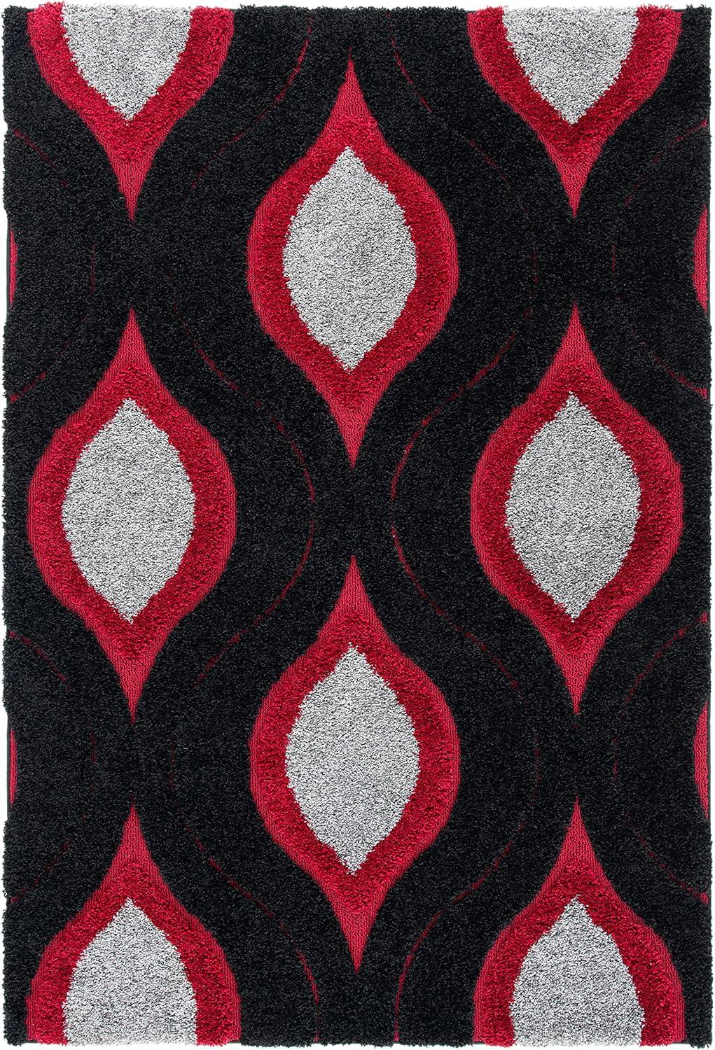 image:imageSAFAVIEH Florida Shag Collection Area Rug 86 x 12 Cream amp Smoke Modern Ogee Design NonShedding amp Easy Care 12inch Thick Ideal for High Traffic Areas in Living Room Bedroom SG4611179Red Black