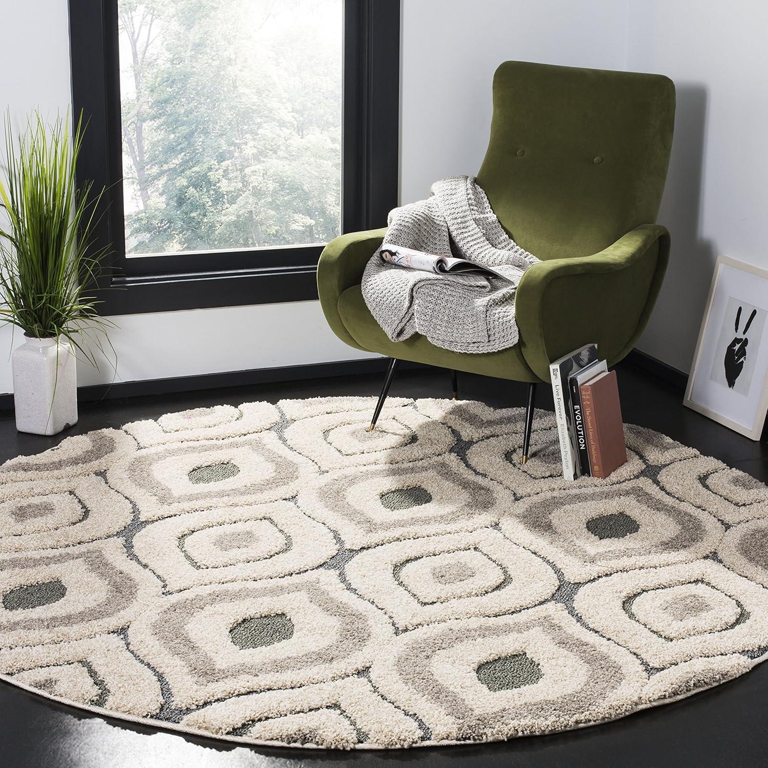 image:imageSAFAVIEH Florida Shag Collection Area Rug 86 x 12 Cream amp Smoke Modern Ogee Design NonShedding amp Easy Care 12inch Thick Ideal for High Traffic Areas in Living Room Bedroom SG4611179CreamLight Blue