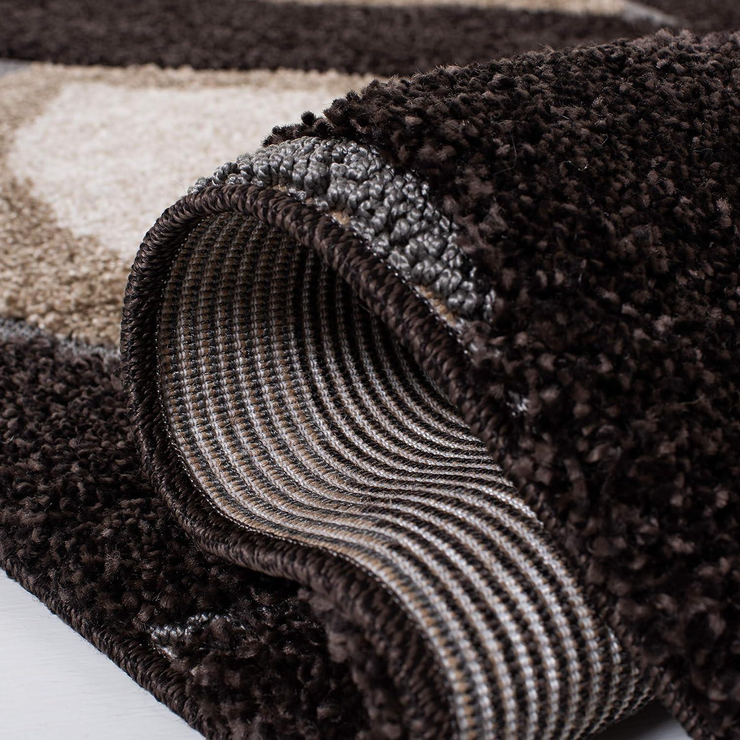 image:imageSAFAVIEH Florida Shag Collection Area Rug 86 x 12 Cream amp Smoke Modern Ogee Design NonShedding amp Easy Care 12inch Thick Ideal for High Traffic Areas in Living Room Bedroom SG4611179Dark BrownIvory