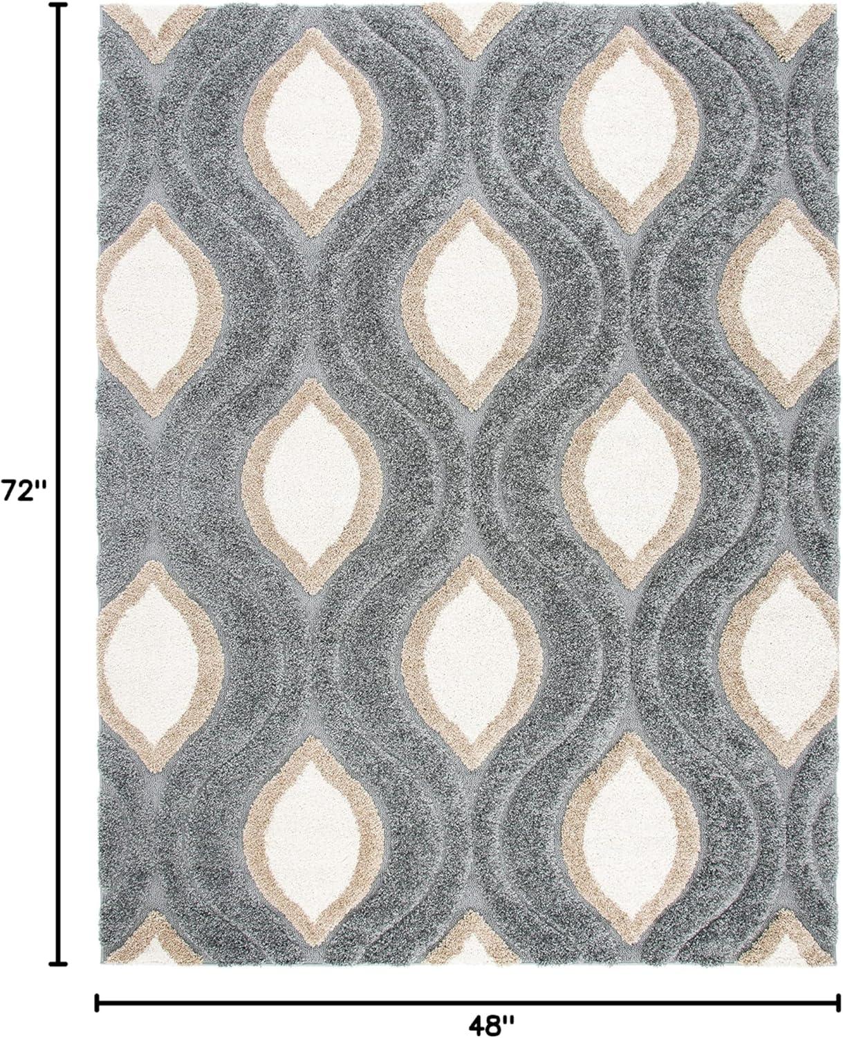 image:imageSAFAVIEH Florida Shag Collection Area Rug 86 x 12 Cream amp Smoke Modern Ogee Design NonShedding amp Easy Care 12inch Thick Ideal for High Traffic Areas in Living Room Bedroom SG4611179GreyIvory