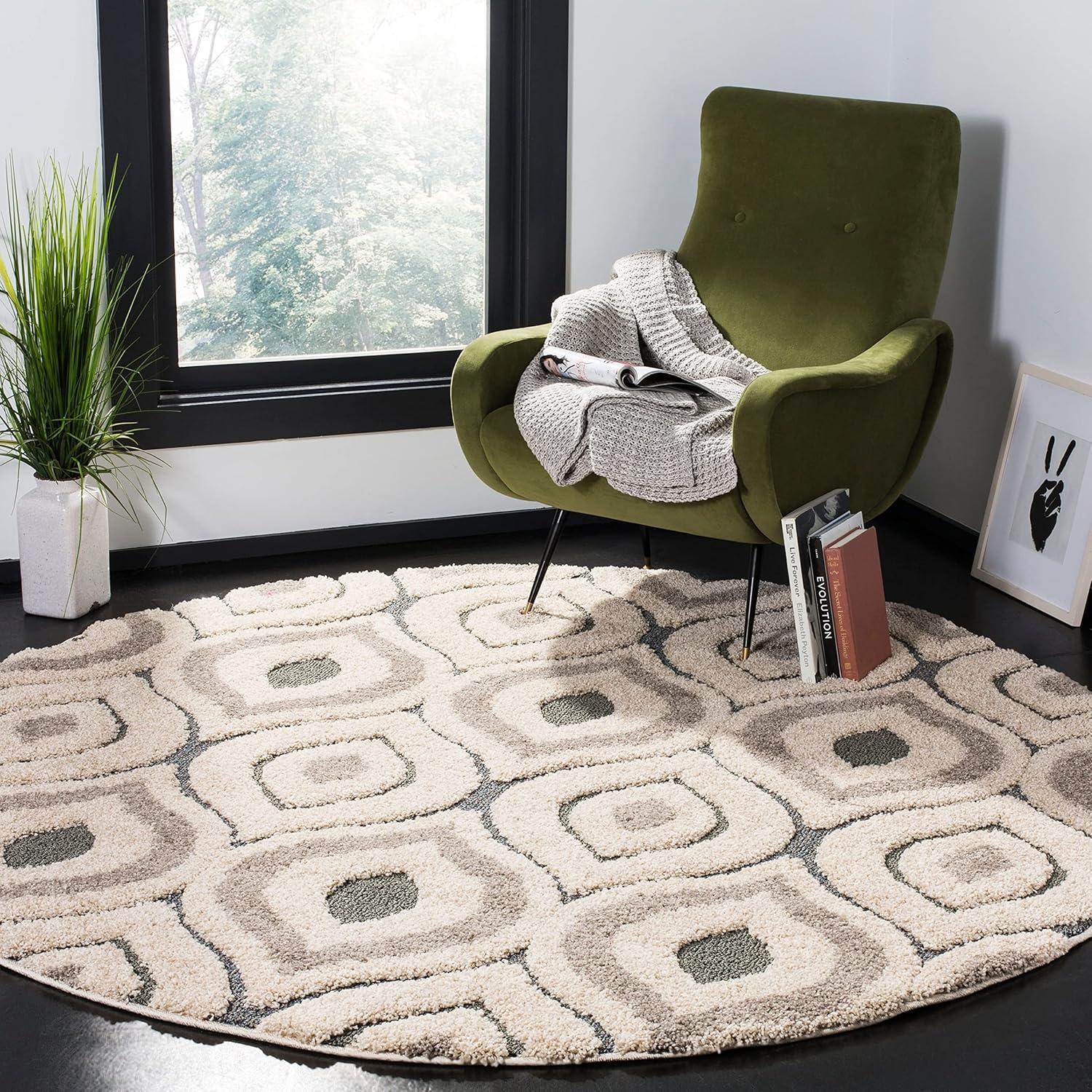 image:imageSAFAVIEH Florida Shag Collection Area Rug 86 x 12 Cream amp Smoke Modern Ogee Design NonShedding amp Easy Care 12inch Thick Ideal for High Traffic Areas in Living Room Bedroom SG4611179CreamLight Blue
