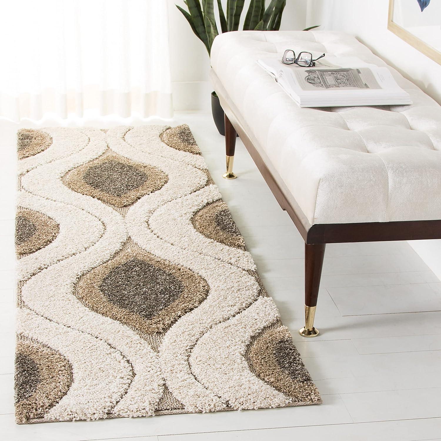 image:imageSAFAVIEH Florida Shag Collection Area Rug 86 x 12 Cream amp Smoke Modern Ogee Design NonShedding amp Easy Care 12inch Thick Ideal for High Traffic Areas in Living Room Bedroom SG4611179IvoryBeige