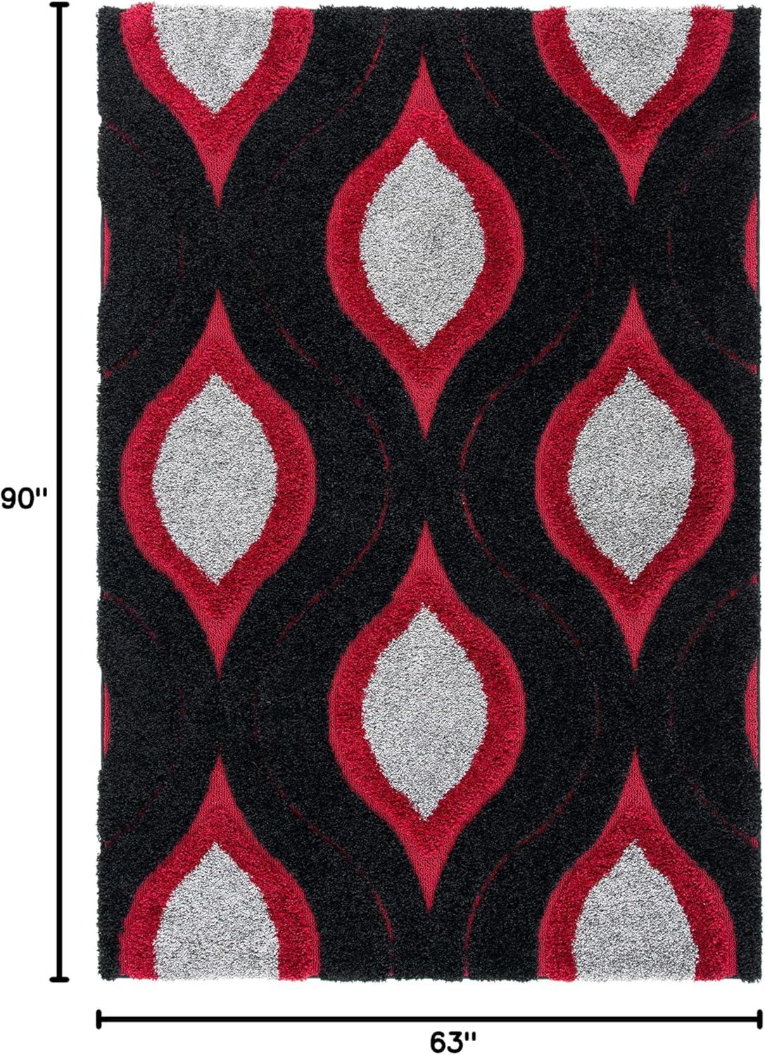 image:imageSAFAVIEH Florida Shag Collection Area Rug 86 x 12 Cream amp Smoke Modern Ogee Design NonShedding amp Easy Care 12inch Thick Ideal for High Traffic Areas in Living Room Bedroom SG4611179Red Black