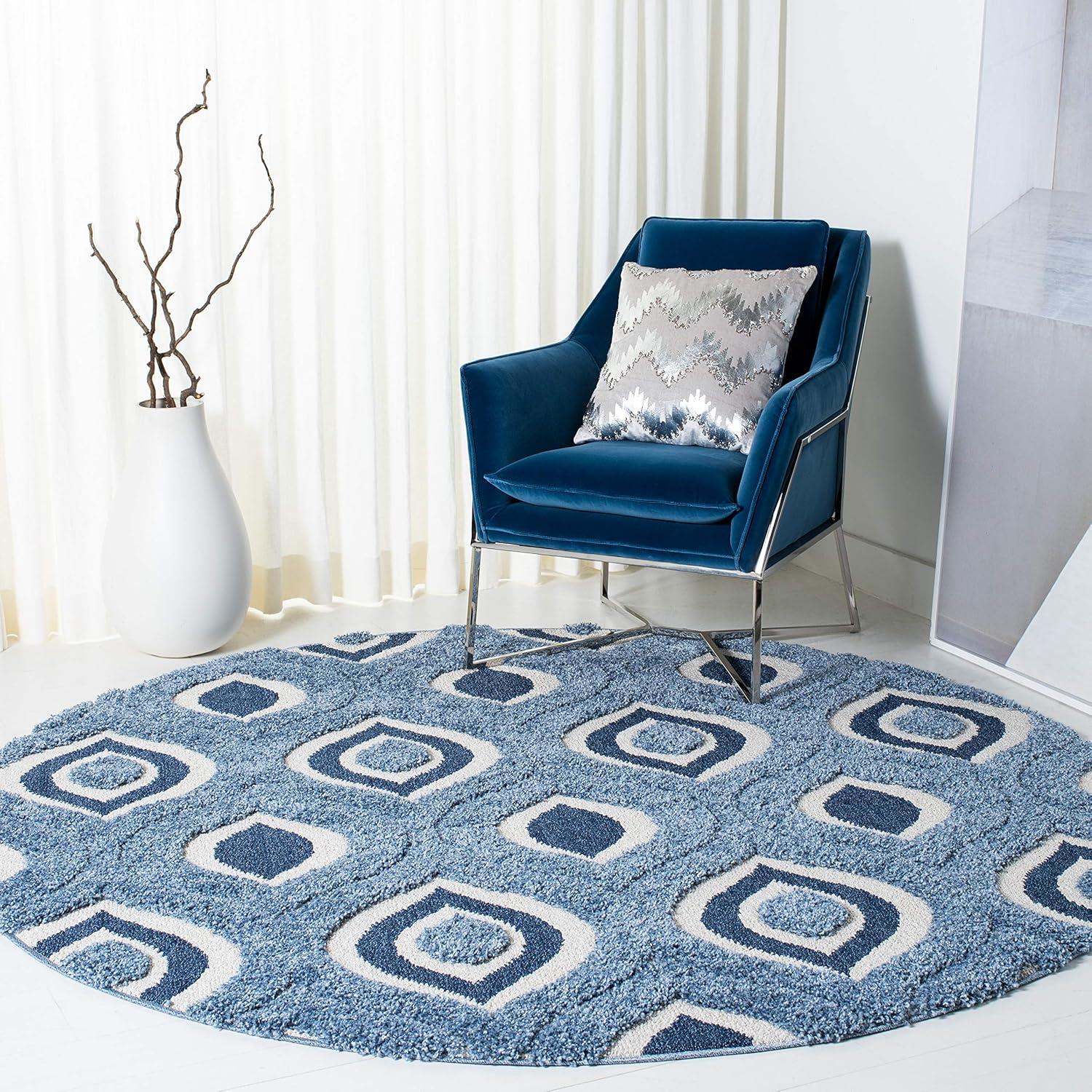 image:imageSAFAVIEH Florida Shag Collection Area Rug 86 x 12 Cream amp Smoke Modern Ogee Design NonShedding amp Easy Care 12inch Thick Ideal for High Traffic Areas in Living Room Bedroom SG4611179BlueIvory