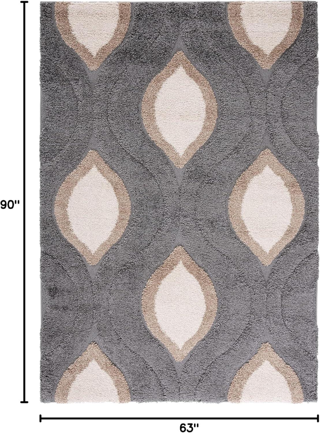 image:imageSAFAVIEH Florida Shag Collection Area Rug 86 x 12 Cream amp Smoke Modern Ogee Design NonShedding amp Easy Care 12inch Thick Ideal for High Traffic Areas in Living Room Bedroom SG4611179GreyIvory