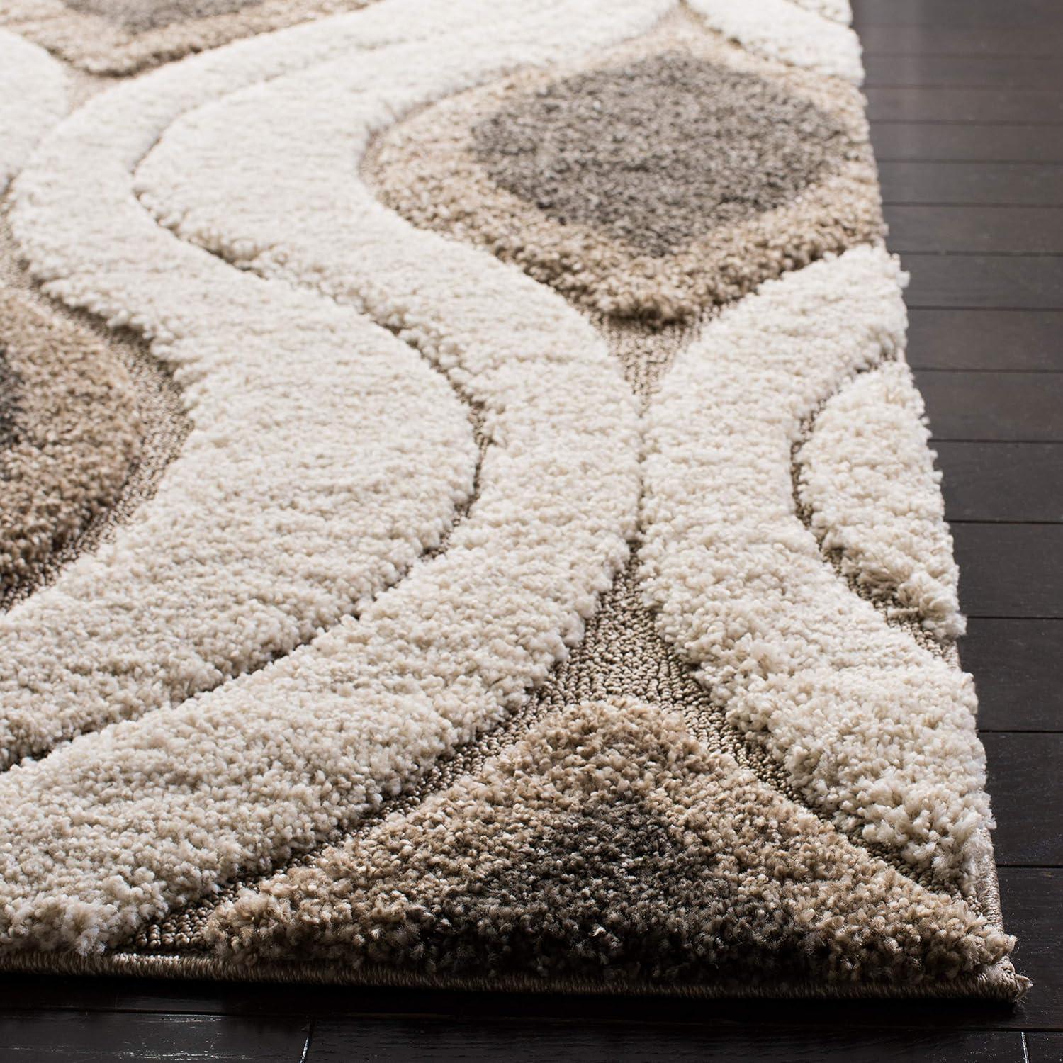 image:imageSAFAVIEH Florida Shag Collection Area Rug 86 x 12 Cream amp Smoke Modern Ogee Design NonShedding amp Easy Care 12inch Thick Ideal for High Traffic Areas in Living Room Bedroom SG4611179CreamSmoke