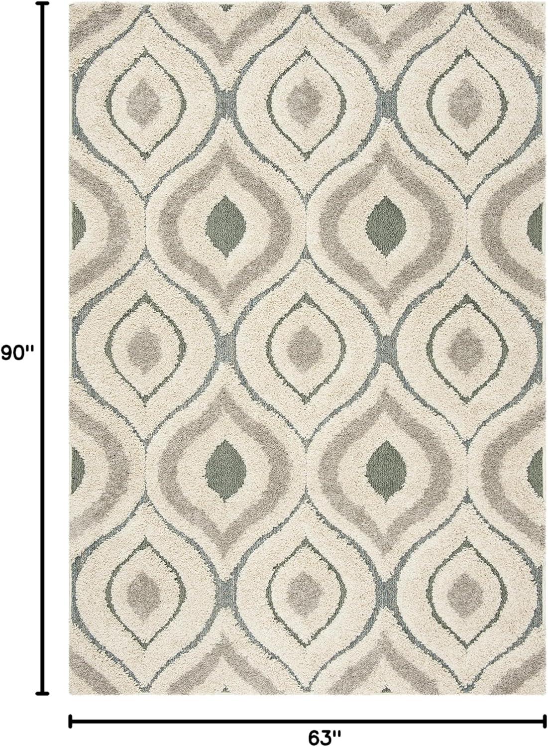 image:imageSAFAVIEH Florida Shag Collection Area Rug 86 x 12 Cream amp Smoke Modern Ogee Design NonShedding amp Easy Care 12inch Thick Ideal for High Traffic Areas in Living Room Bedroom SG4611179CreamLight Blue