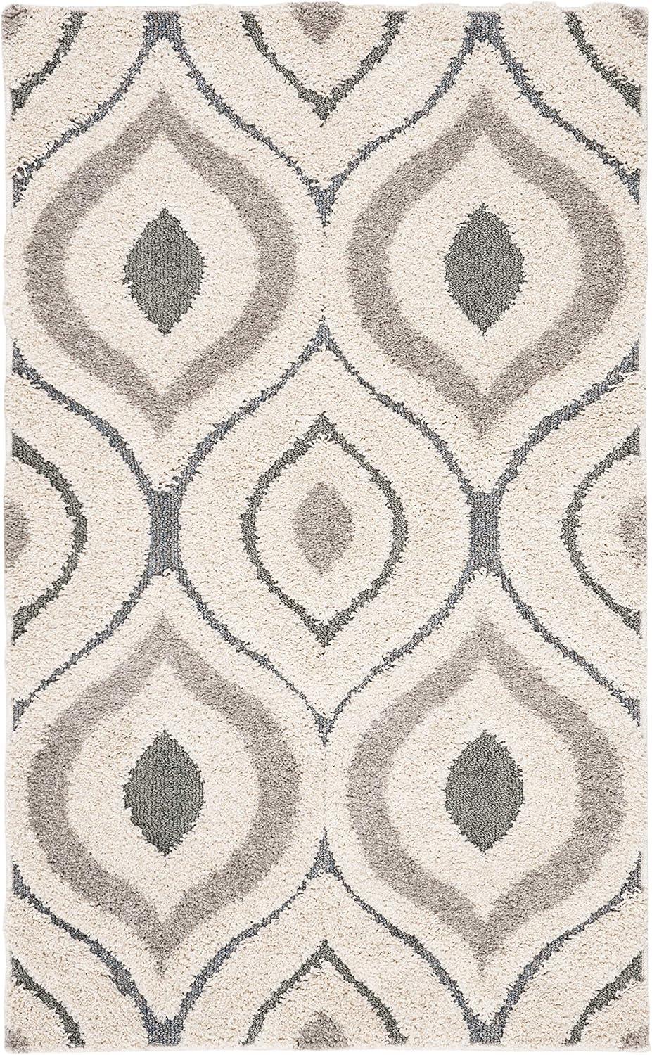 image:imageSAFAVIEH Florida Shag Collection Area Rug 86 x 12 Cream amp Smoke Modern Ogee Design NonShedding amp Easy Care 12inch Thick Ideal for High Traffic Areas in Living Room Bedroom SG4611179CreamLight Blue