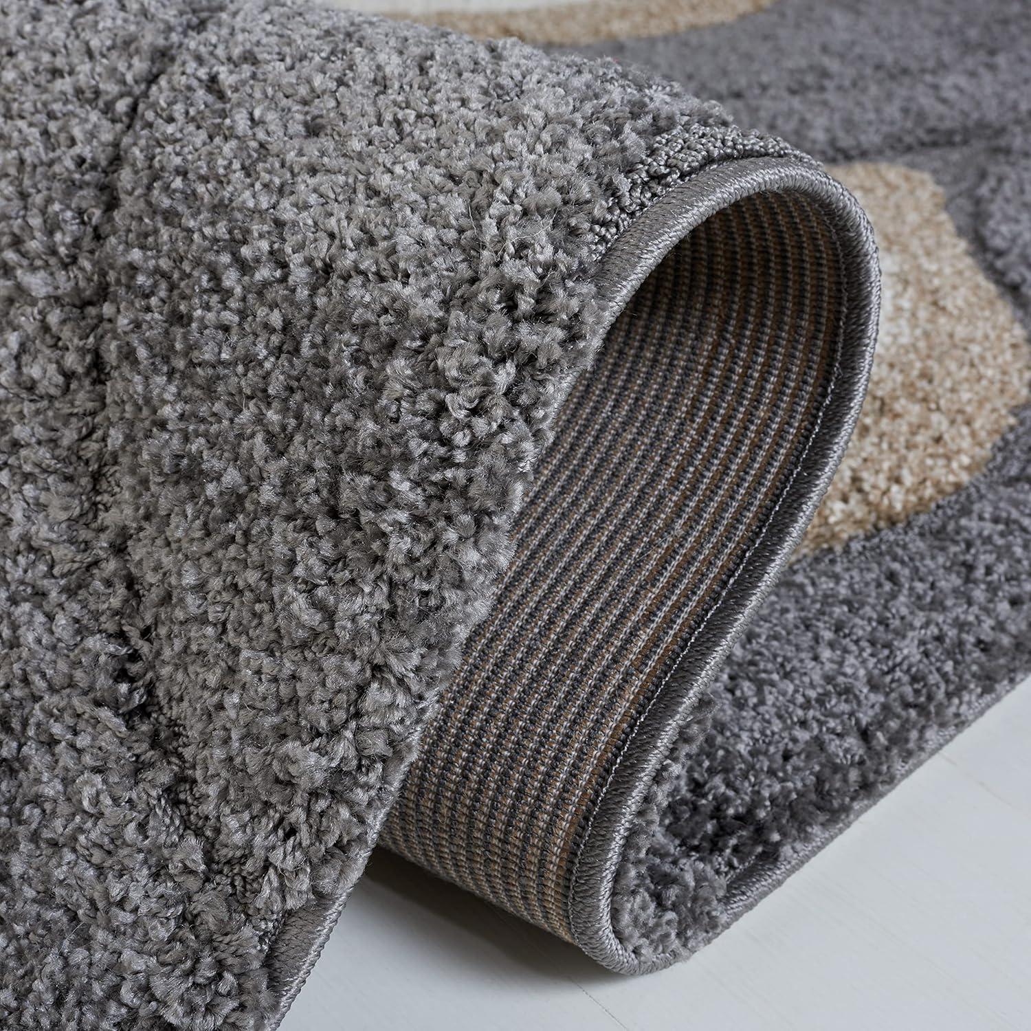 image:imageSAFAVIEH Florida Shag Collection Area Rug 86 x 12 Cream amp Smoke Modern Ogee Design NonShedding amp Easy Care 12inch Thick Ideal for High Traffic Areas in Living Room Bedroom SG4611179GreyIvory