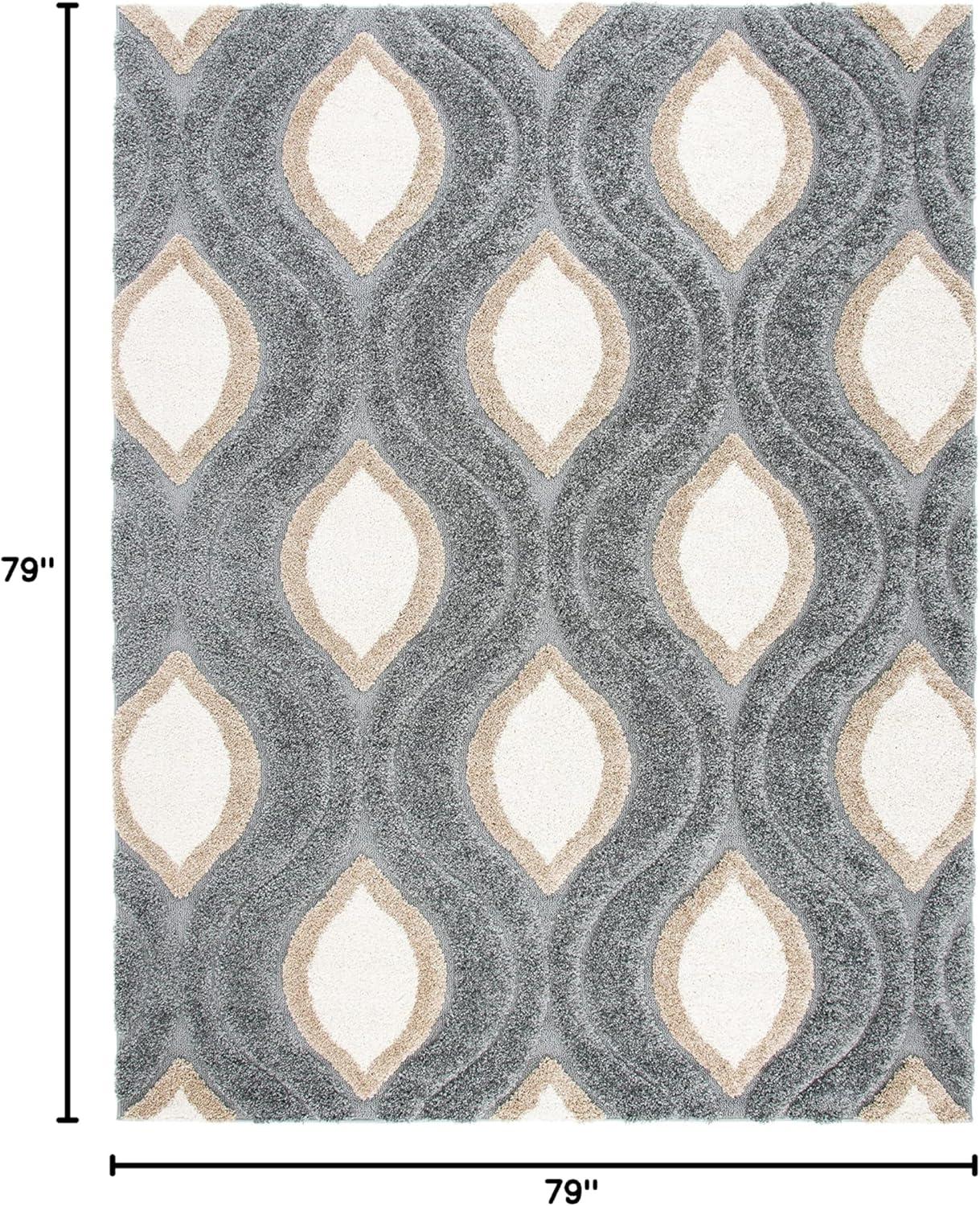 image:imageSAFAVIEH Florida Shag Collection Area Rug 86 x 12 Cream amp Smoke Modern Ogee Design NonShedding amp Easy Care 12inch Thick Ideal for High Traffic Areas in Living Room Bedroom SG4611179GreyIvory