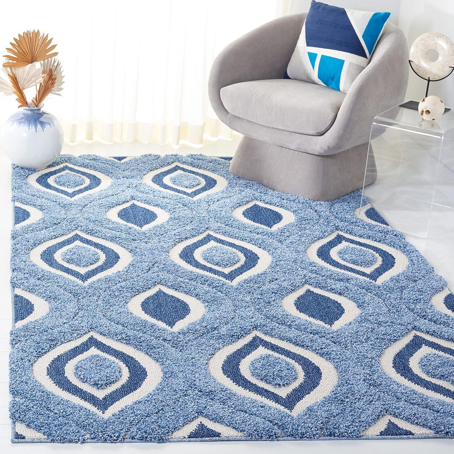 image:imageSAFAVIEH Florida Shag Collection Area Rug 86 x 12 Cream amp Smoke Modern Ogee Design NonShedding amp Easy Care 12inch Thick Ideal for High Traffic Areas in Living Room Bedroom SG4611179BlueIvory