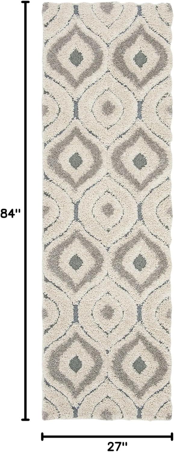 image:imageSAFAVIEH Florida Shag Collection Area Rug 86 x 12 Cream amp Smoke Modern Ogee Design NonShedding amp Easy Care 12inch Thick Ideal for High Traffic Areas in Living Room Bedroom SG4611179CreamLight Blue