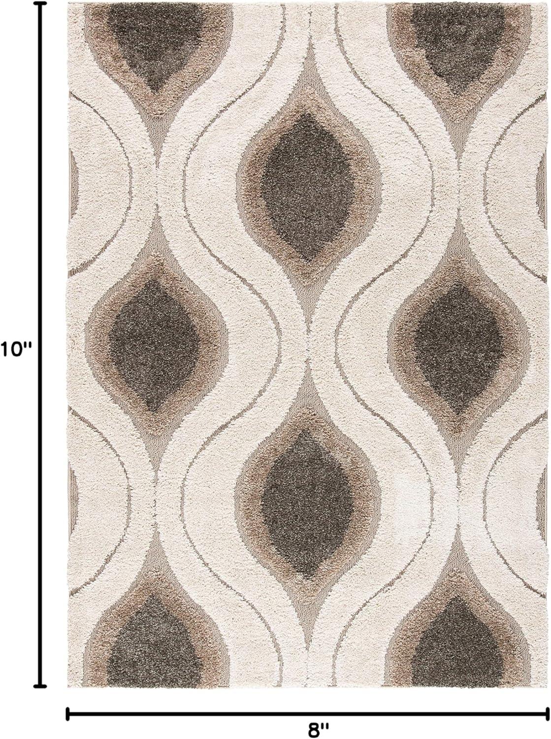 image:imageSAFAVIEH Florida Shag Collection Area Rug 86 x 12 Cream amp Smoke Modern Ogee Design NonShedding amp Easy Care 12inch Thick Ideal for High Traffic Areas in Living Room Bedroom SG4611179CreamSmoke