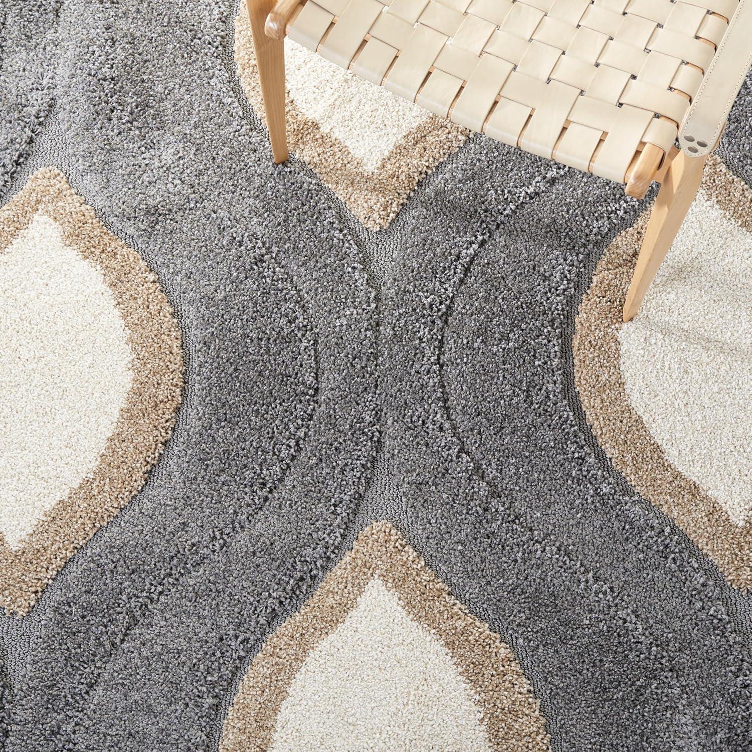 image:imageSAFAVIEH Florida Shag Collection Area Rug 86 x 12 Cream amp Smoke Modern Ogee Design NonShedding amp Easy Care 12inch Thick Ideal for High Traffic Areas in Living Room Bedroom SG4611179GreyIvory