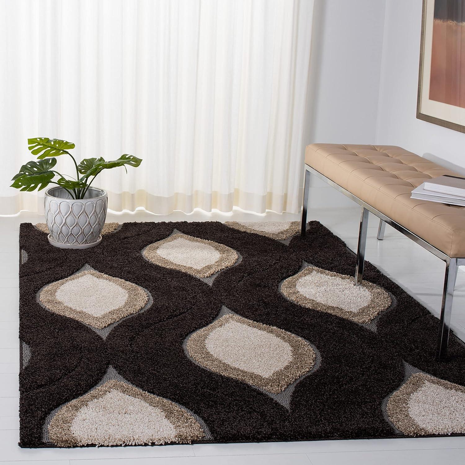 image:imageSAFAVIEH Florida Shag Collection Area Rug 86 x 12 Cream amp Smoke Modern Ogee Design NonShedding amp Easy Care 12inch Thick Ideal for High Traffic Areas in Living Room Bedroom SG4611179Dark BrownIvory
