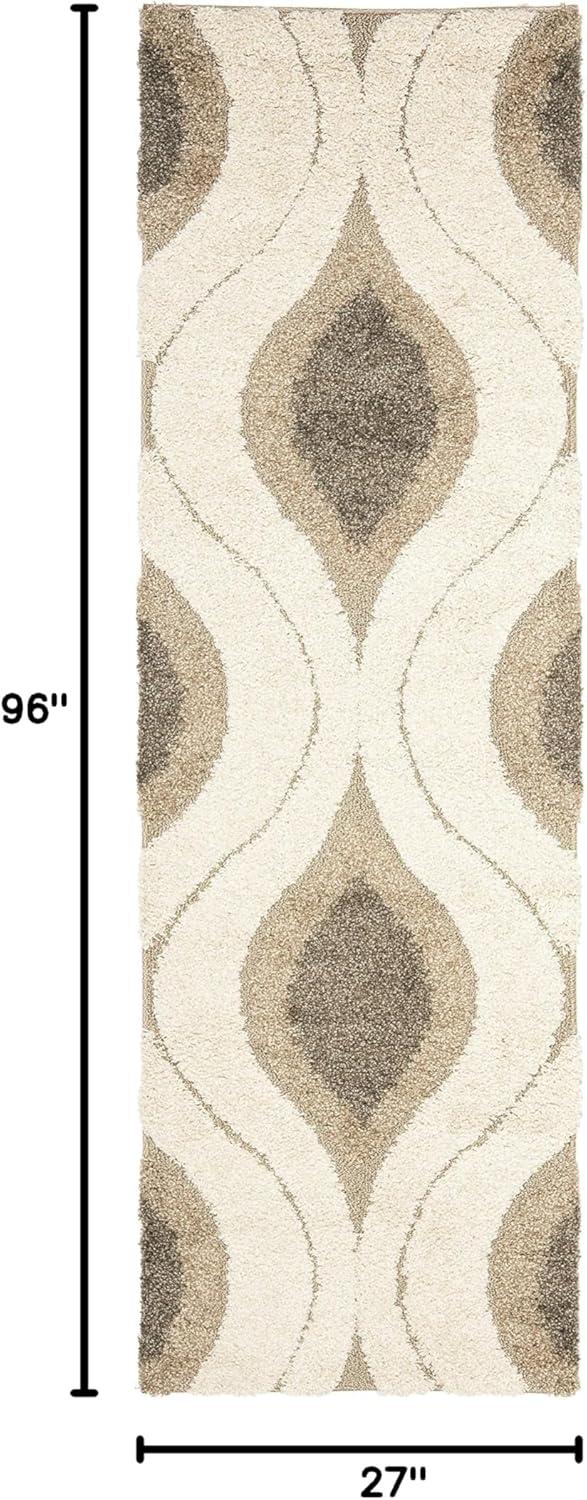 image:imageSAFAVIEH Florida Shag Collection Area Rug 86 x 12 Cream amp Smoke Modern Ogee Design NonShedding amp Easy Care 12inch Thick Ideal for High Traffic Areas in Living Room Bedroom SG4611179CreamSmoke