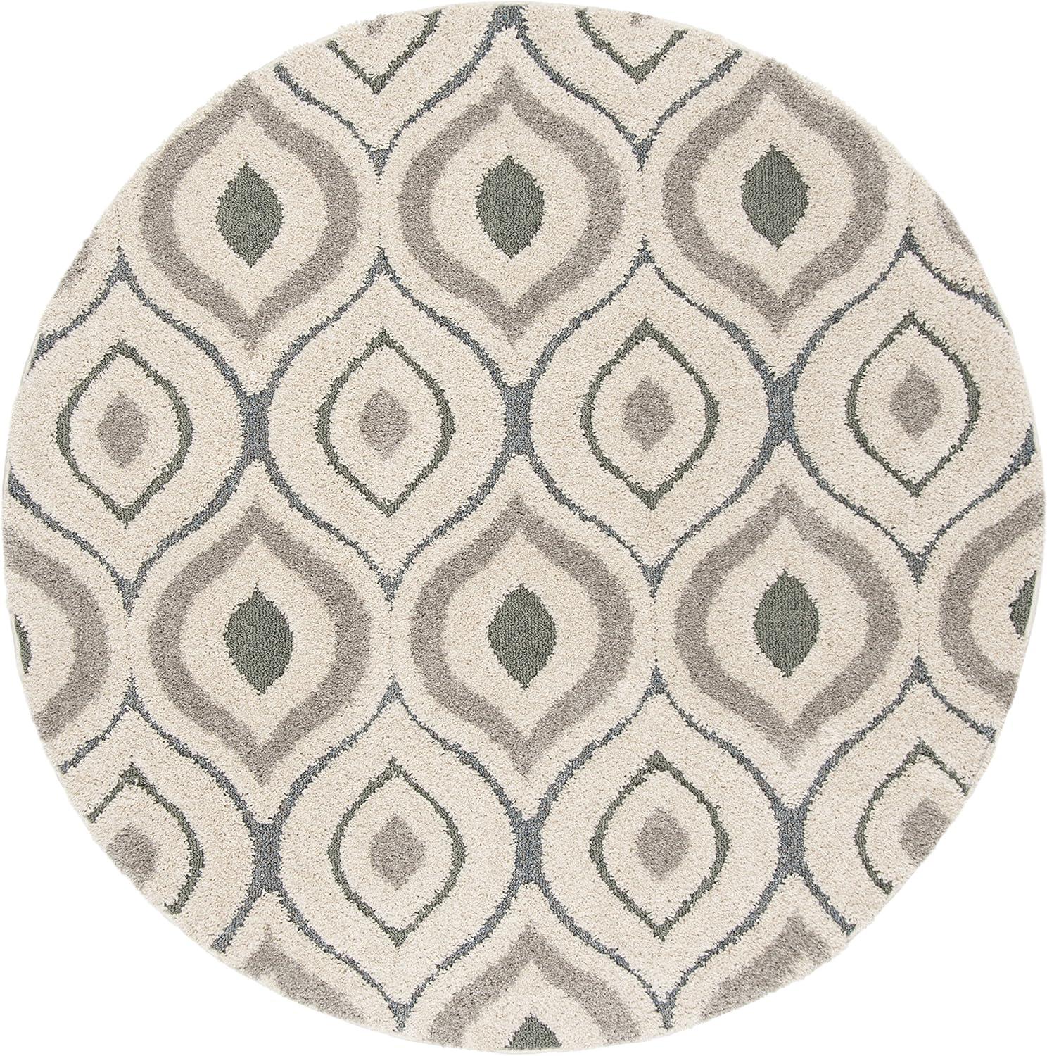 image:imageSAFAVIEH Florida Shag Collection Area Rug 86 x 12 Cream amp Smoke Modern Ogee Design NonShedding amp Easy Care 12inch Thick Ideal for High Traffic Areas in Living Room Bedroom SG4611179CreamLight Blue