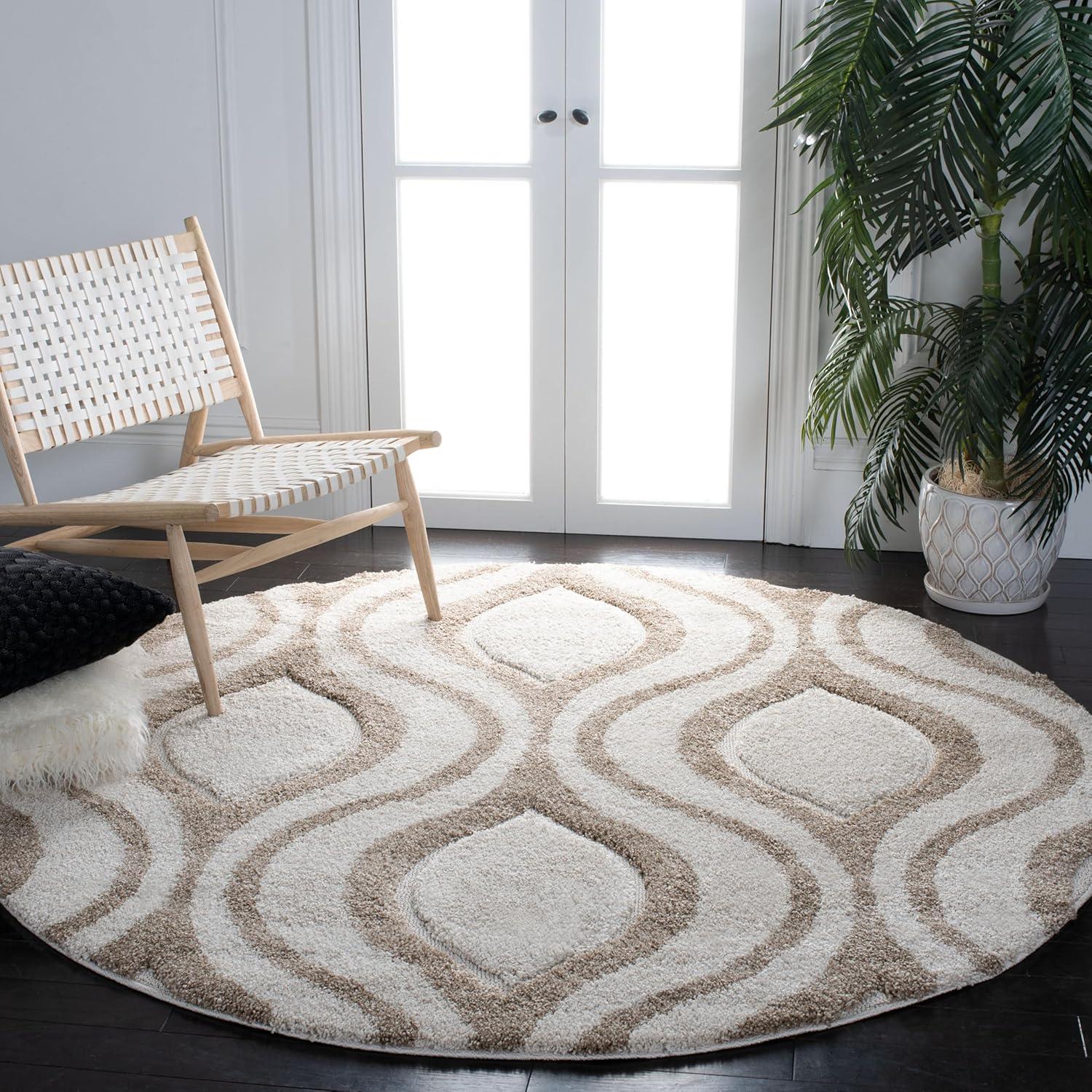 image:imageSAFAVIEH Florida Shag Collection Area Rug 86 x 12 Cream amp Smoke Modern Ogee Design NonShedding amp Easy Care 12inch Thick Ideal for High Traffic Areas in Living Room Bedroom SG4611179IvoryBeige