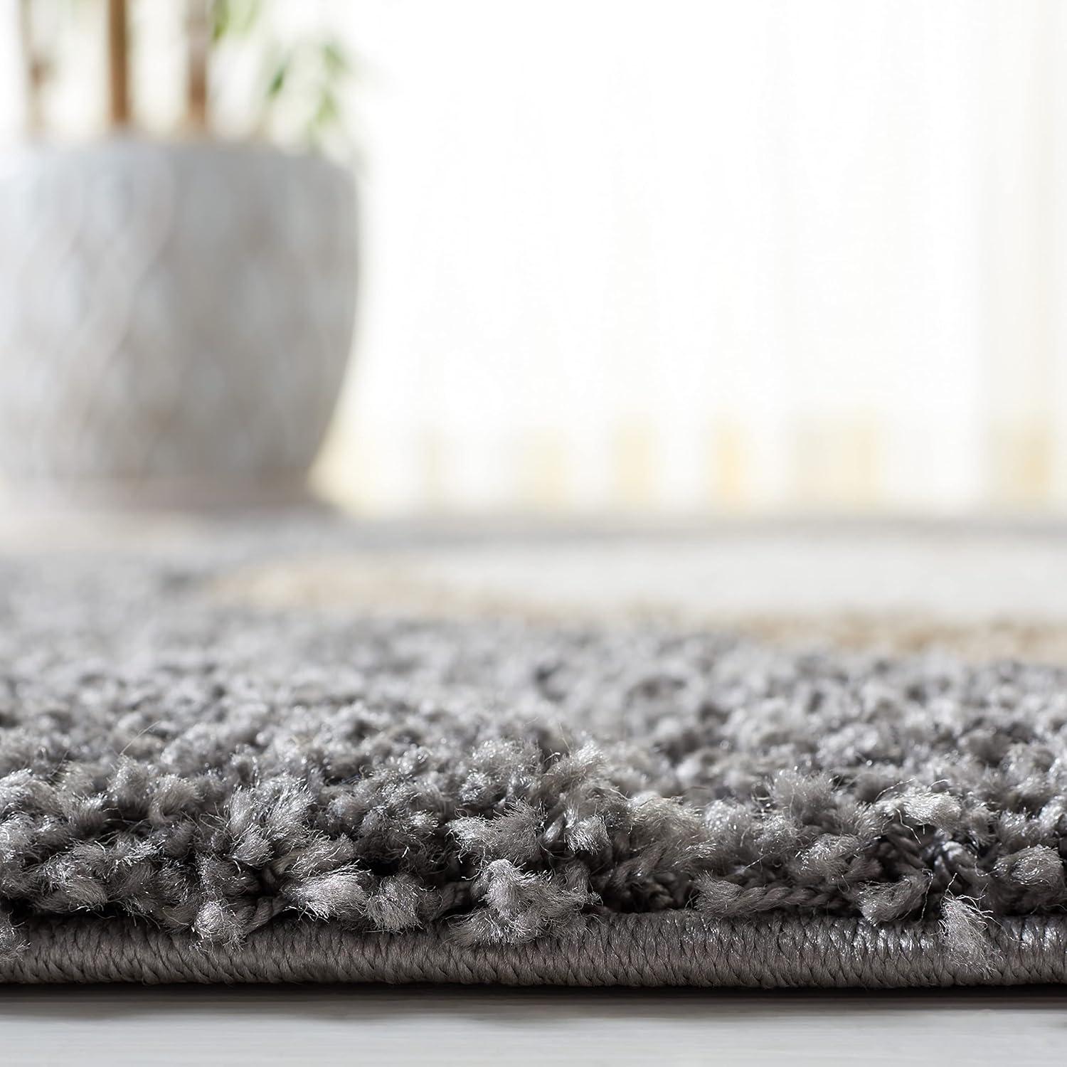 image:imageSAFAVIEH Florida Shag Collection Area Rug 86 x 12 Cream amp Smoke Modern Ogee Design NonShedding amp Easy Care 12inch Thick Ideal for High Traffic Areas in Living Room Bedroom SG4611179GreyIvory