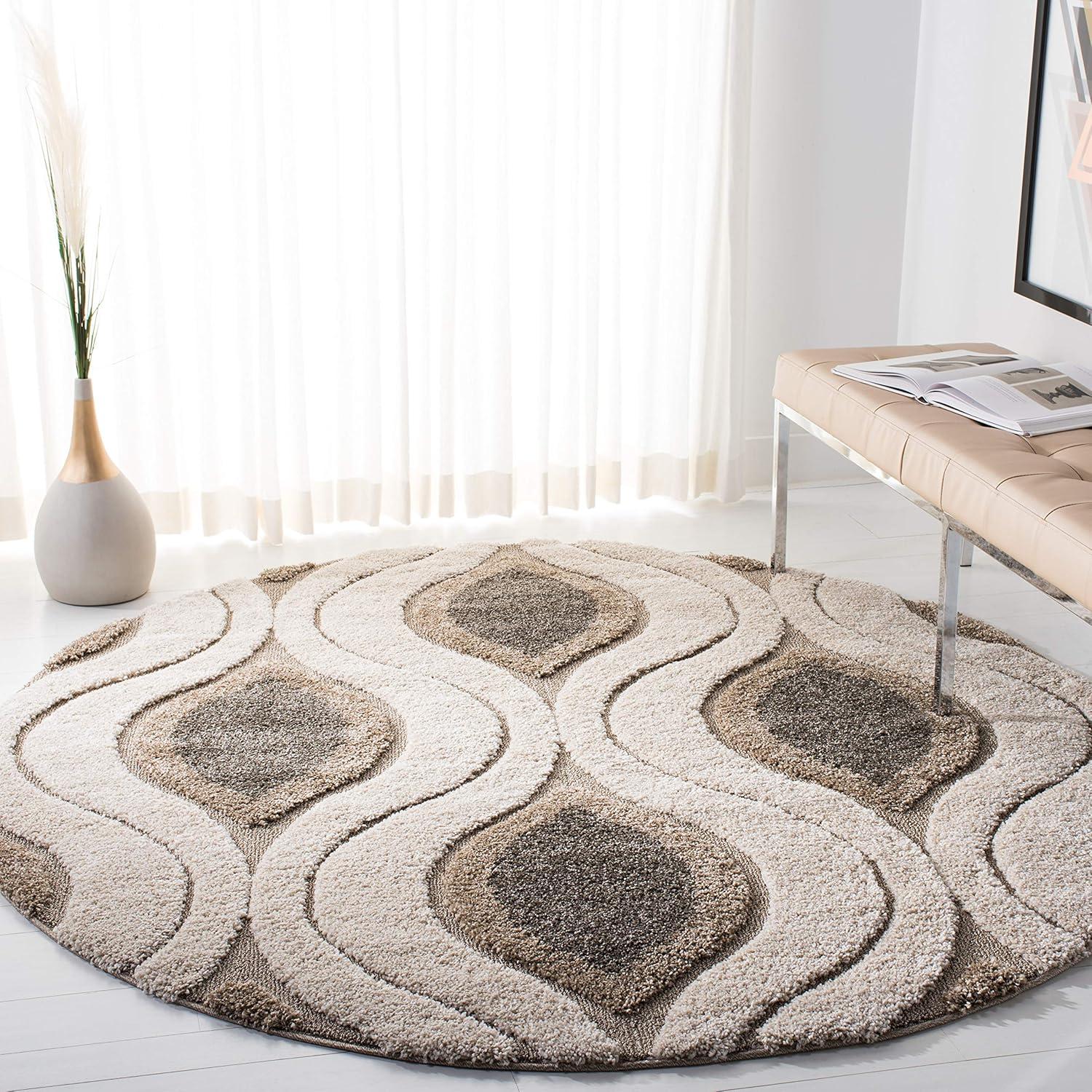 image:imageSAFAVIEH Florida Shag Collection Area Rug 86 x 12 Cream amp Smoke Modern Ogee Design NonShedding amp Easy Care 12inch Thick Ideal for High Traffic Areas in Living Room Bedroom SG4611179CreamSmoke