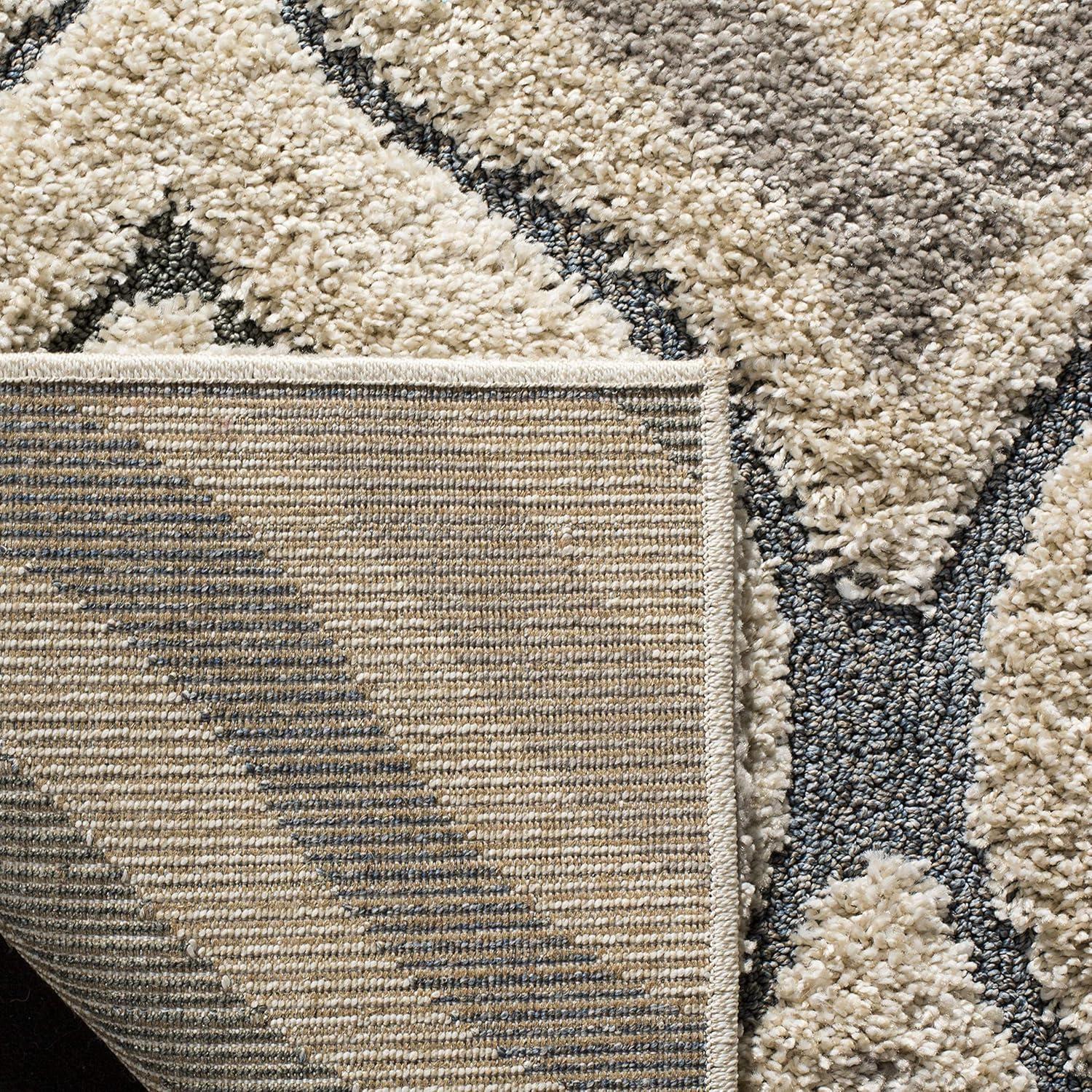 image:imageSAFAVIEH Florida Shag Collection Area Rug 86 x 12 Cream amp Smoke Modern Ogee Design NonShedding amp Easy Care 12inch Thick Ideal for High Traffic Areas in Living Room Bedroom SG4611179CreamLight Blue