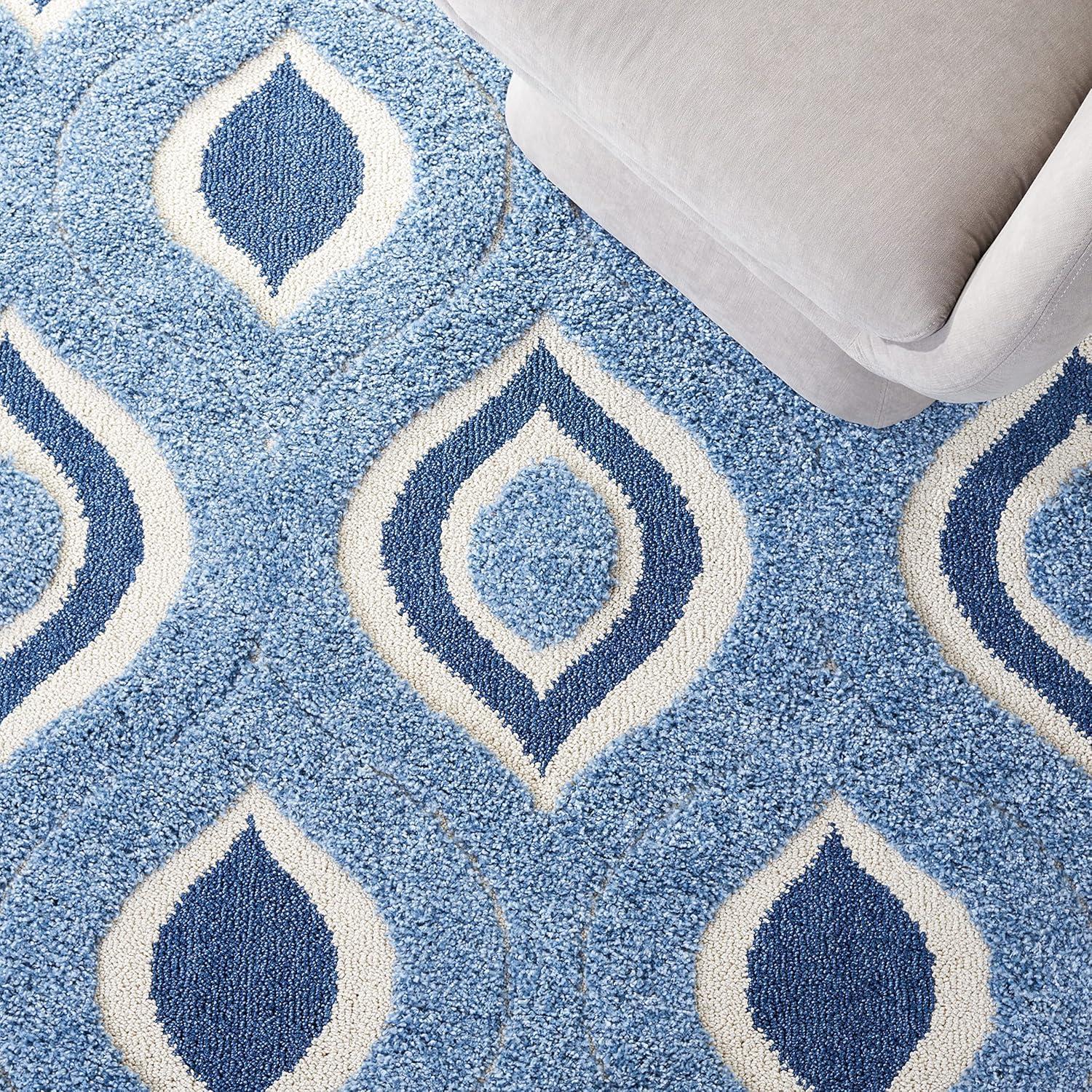 image:imageSAFAVIEH Florida Shag Collection Area Rug 86 x 12 Cream amp Smoke Modern Ogee Design NonShedding amp Easy Care 12inch Thick Ideal for High Traffic Areas in Living Room Bedroom SG4611179BlueIvory