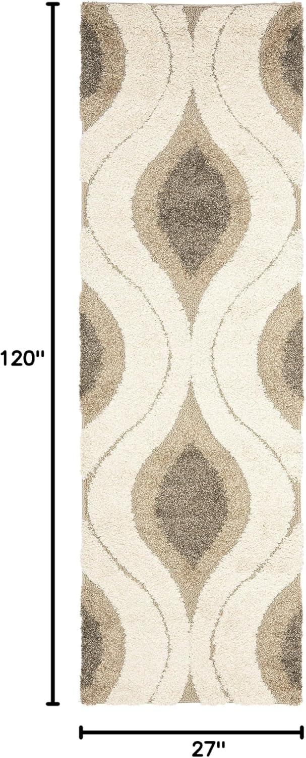 image:imageSAFAVIEH Florida Shag Collection Area Rug 86 x 12 Cream amp Smoke Modern Ogee Design NonShedding amp Easy Care 12inch Thick Ideal for High Traffic Areas in Living Room Bedroom SG4611179CreamSmoke