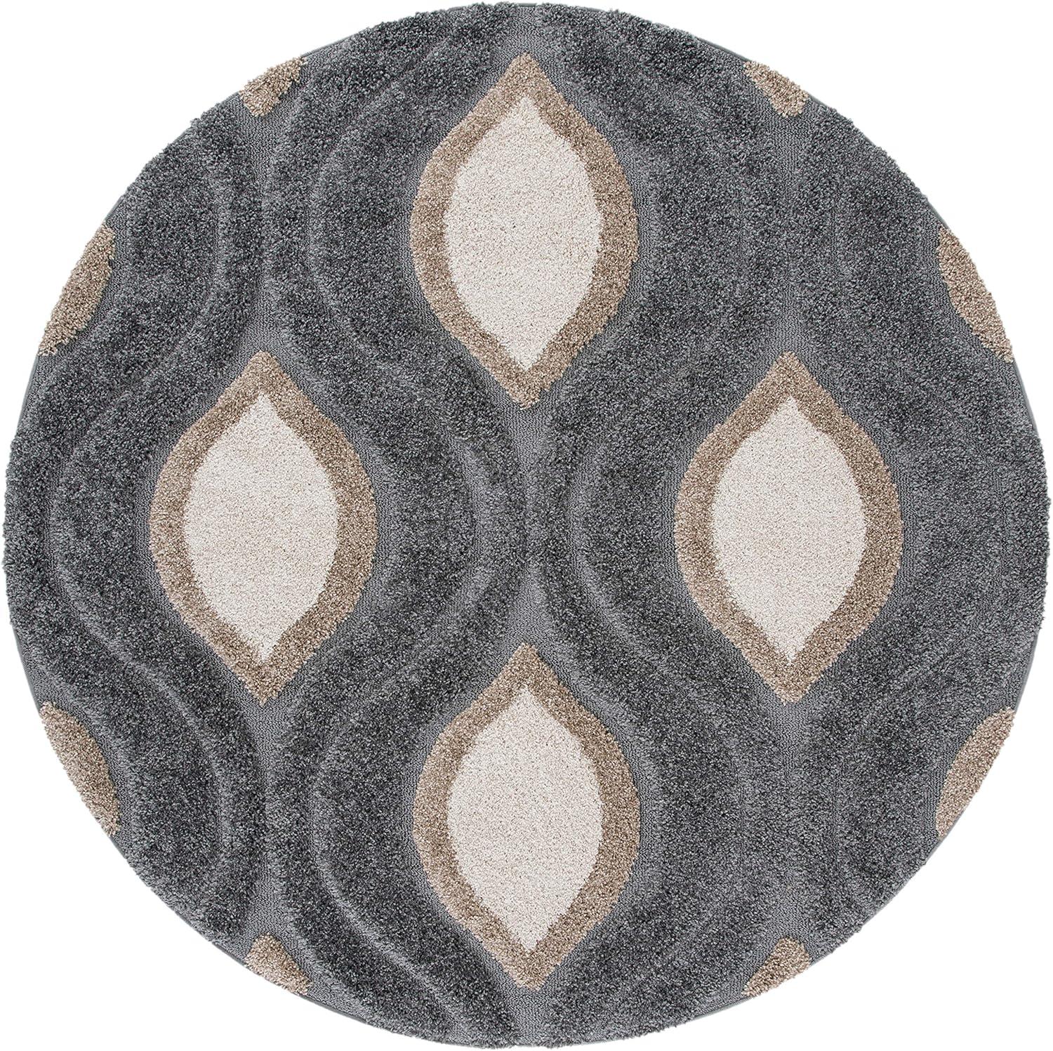 image:imageSAFAVIEH Florida Shag Collection Area Rug 86 x 12 Cream amp Smoke Modern Ogee Design NonShedding amp Easy Care 12inch Thick Ideal for High Traffic Areas in Living Room Bedroom SG4611179GreyIvory