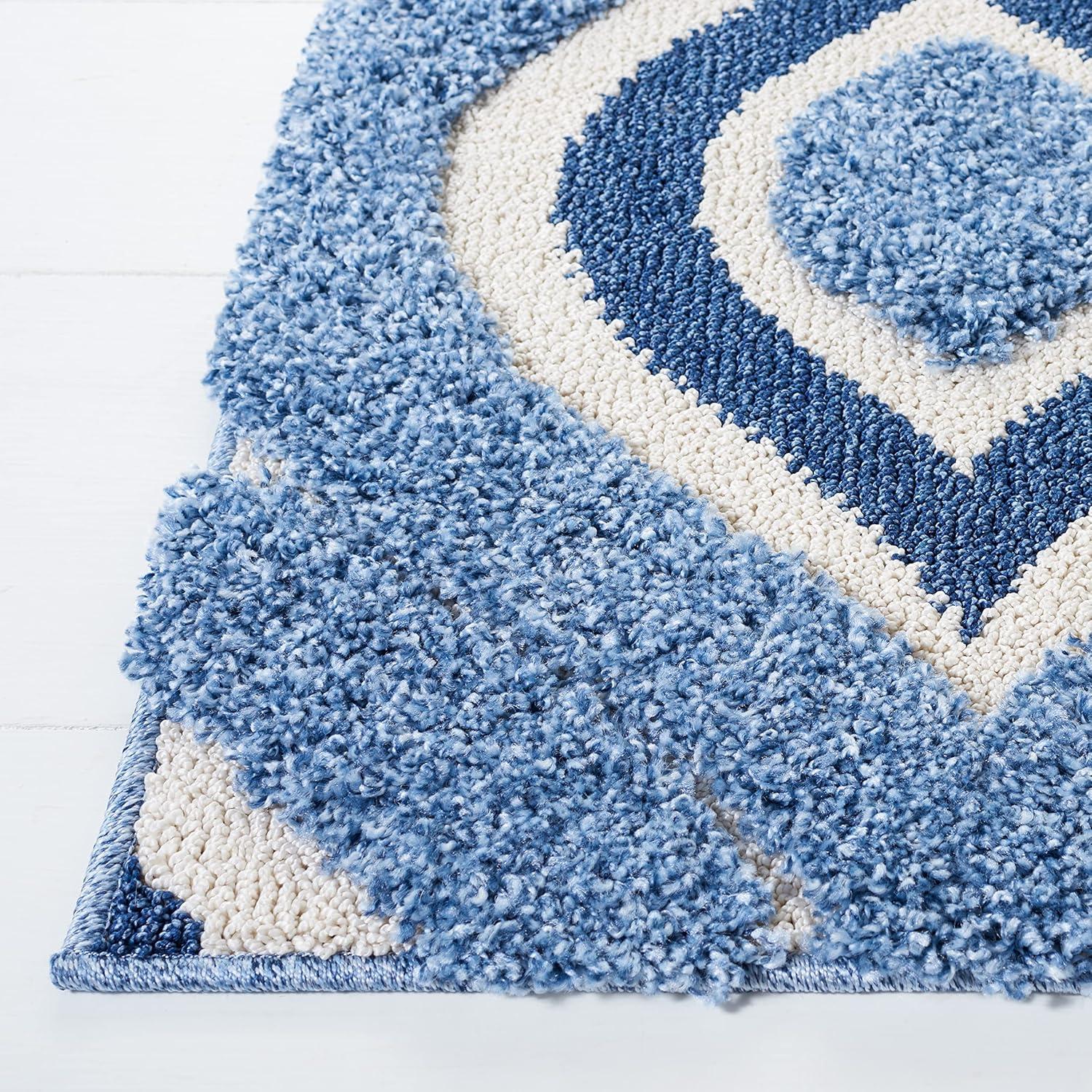 image:imageSAFAVIEH Florida Shag Collection Area Rug 86 x 12 Cream amp Smoke Modern Ogee Design NonShedding amp Easy Care 12inch Thick Ideal for High Traffic Areas in Living Room Bedroom SG4611179BlueIvory