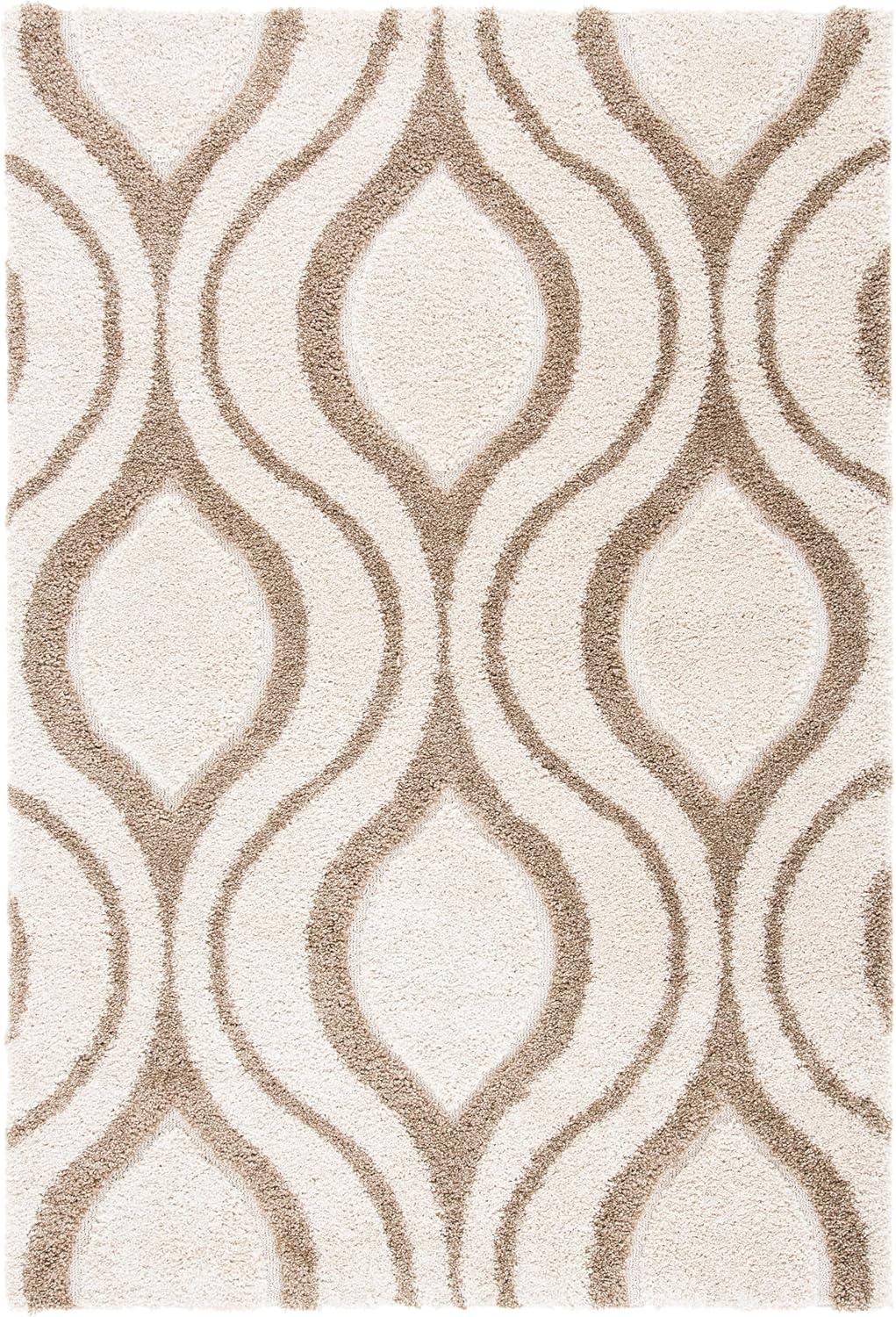 image:imageSAFAVIEH Florida Shag Collection Area Rug 86 x 12 Cream amp Smoke Modern Ogee Design NonShedding amp Easy Care 12inch Thick Ideal for High Traffic Areas in Living Room Bedroom SG4611179IvoryBeige