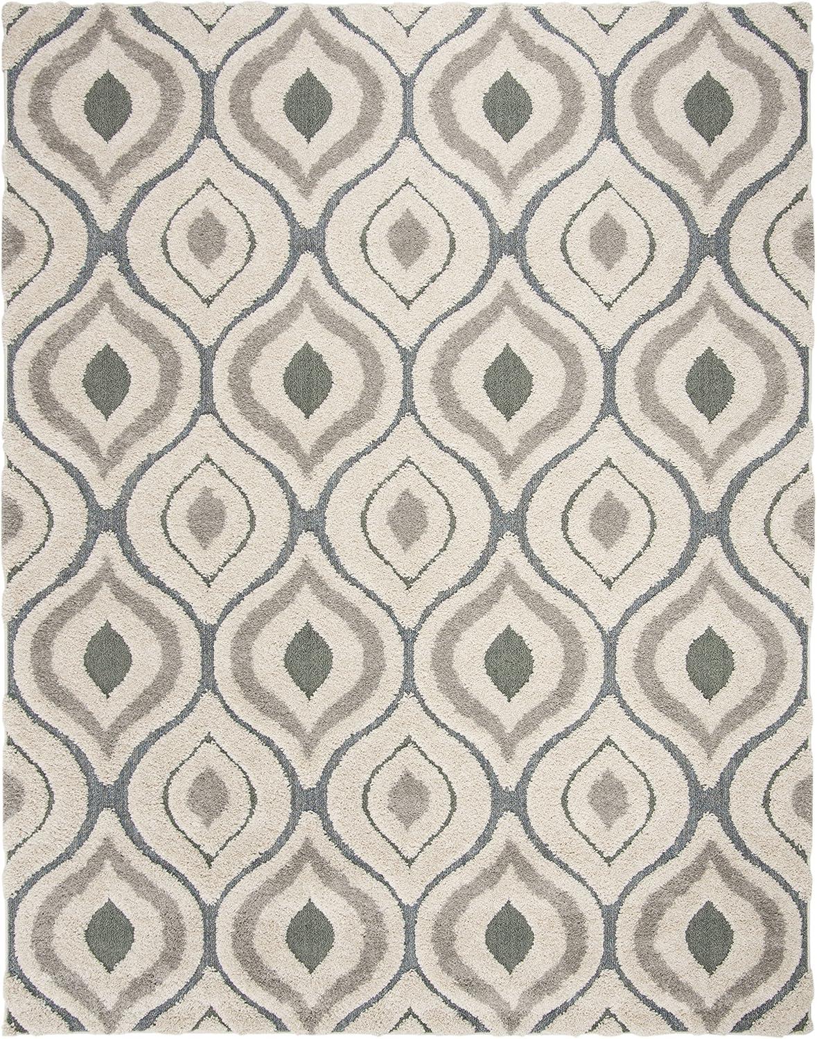 image:imageSAFAVIEH Florida Shag Collection Area Rug 86 x 12 Cream amp Smoke Modern Ogee Design NonShedding amp Easy Care 12inch Thick Ideal for High Traffic Areas in Living Room Bedroom SG4611179CreamLight Blue