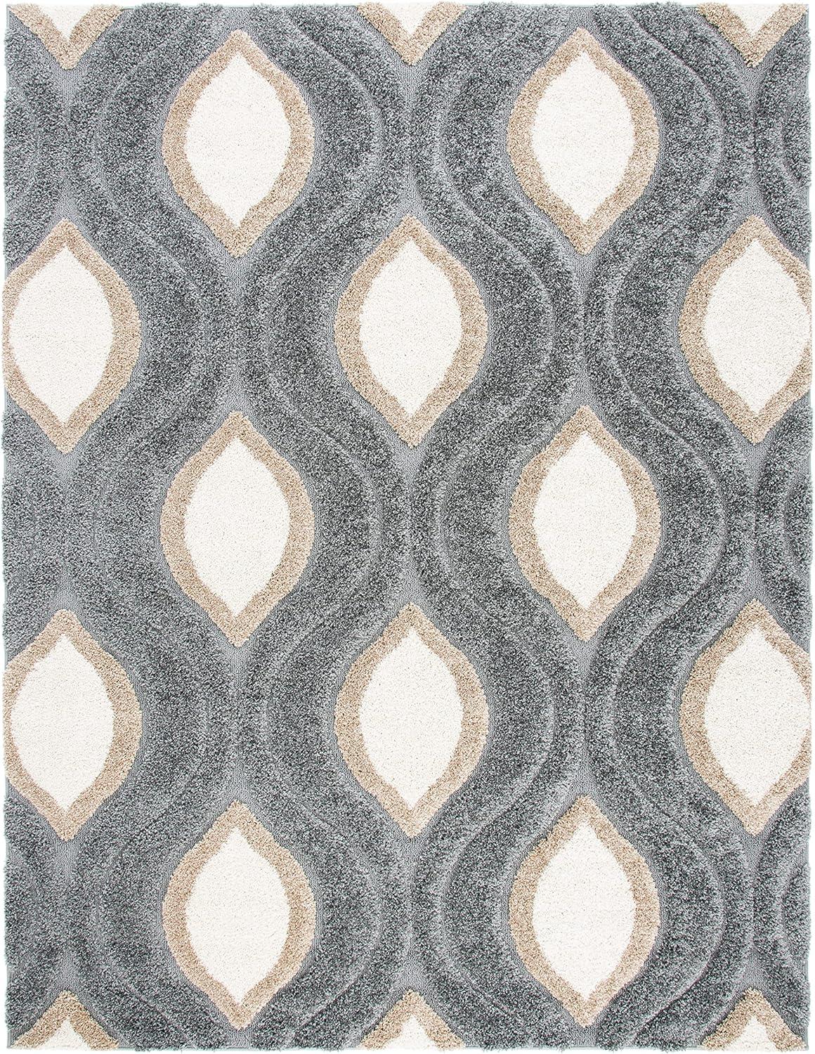 image:imageSAFAVIEH Florida Shag Collection Area Rug 86 x 12 Cream amp Smoke Modern Ogee Design NonShedding amp Easy Care 12inch Thick Ideal for High Traffic Areas in Living Room Bedroom SG4611179GreyIvory