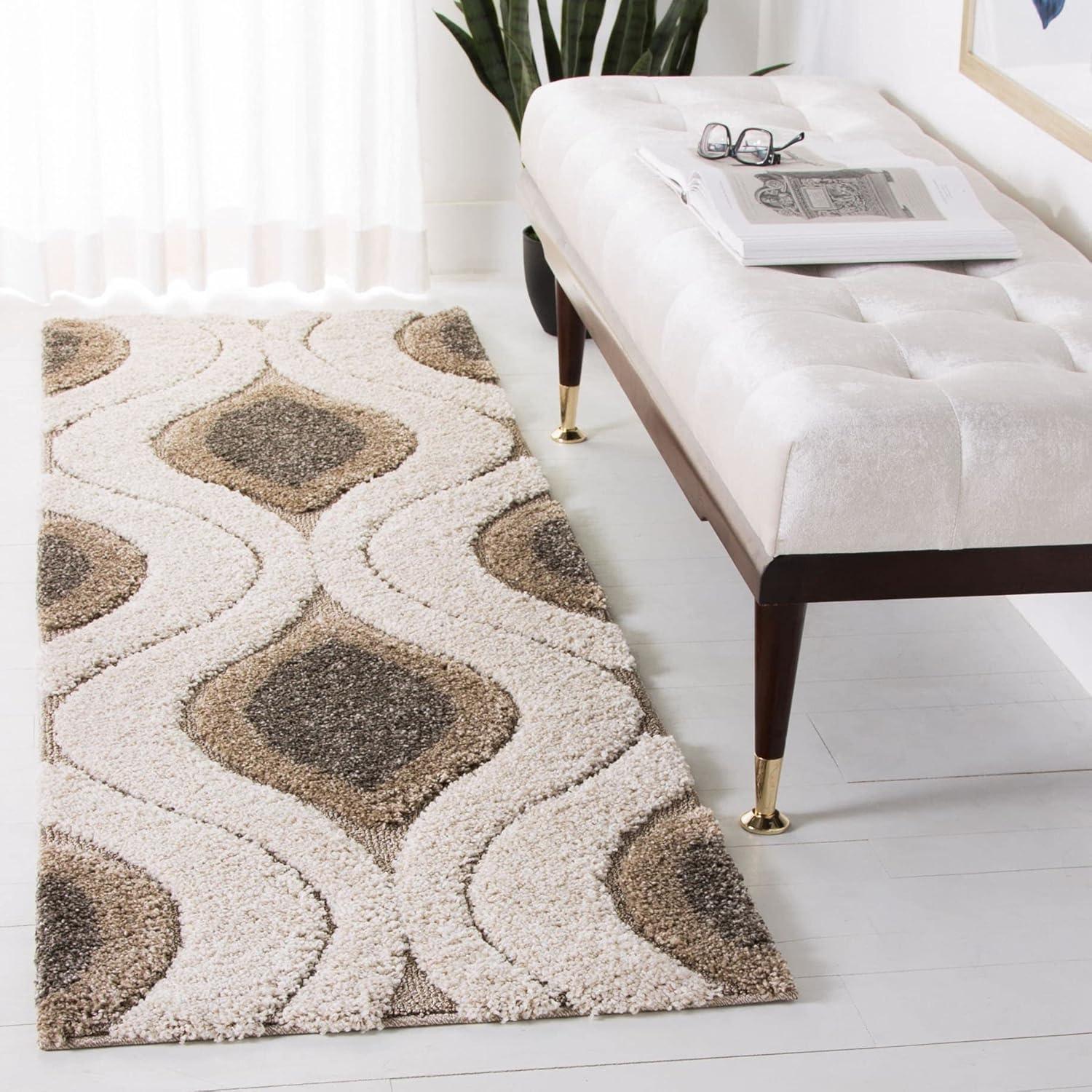 image:imageSAFAVIEH Florida Shag Collection Area Rug 86 x 12 Cream amp Smoke Modern Ogee Design NonShedding amp Easy Care 12inch Thick Ideal for High Traffic Areas in Living Room Bedroom SG4611179Red Black