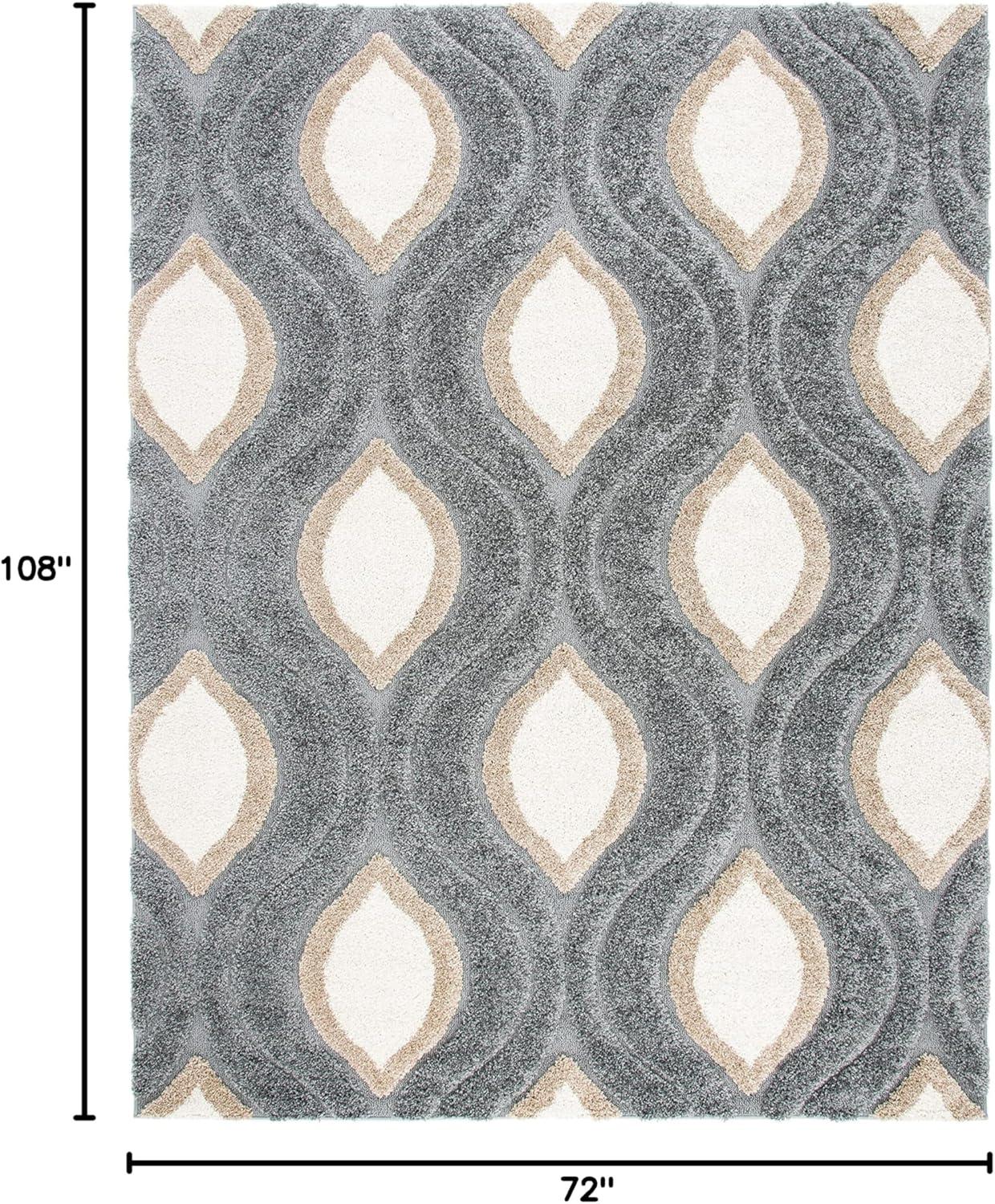 image:imageSAFAVIEH Florida Shag Collection Area Rug 86 x 12 Cream amp Smoke Modern Ogee Design NonShedding amp Easy Care 12inch Thick Ideal for High Traffic Areas in Living Room Bedroom SG4611179GreyIvory