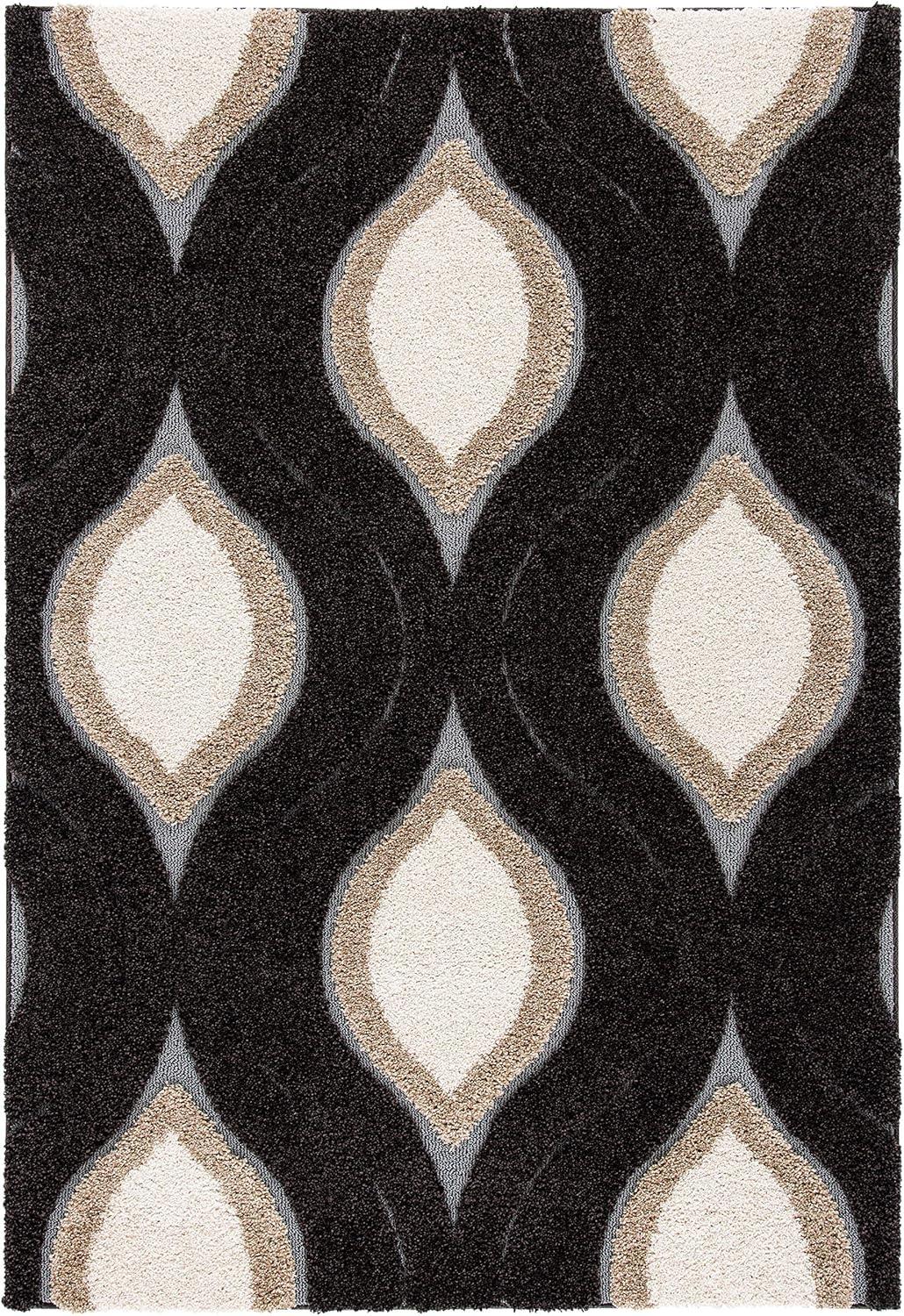 image:imageSAFAVIEH Florida Shag Collection Area Rug 86 x 12 Cream amp Smoke Modern Ogee Design NonShedding amp Easy Care 12inch Thick Ideal for High Traffic Areas in Living Room Bedroom SG4611179Dark BrownIvory